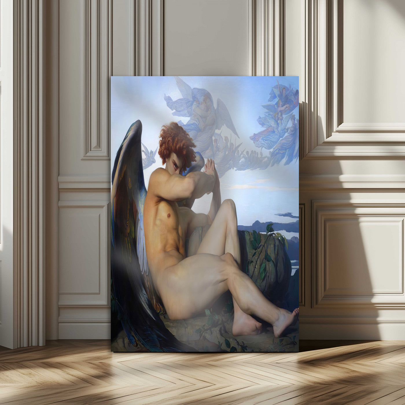 99738-MGV-CV-24X36-Fallen Angel Wall Art Canvas Print, Framed Classical Nude Art Picture Print, Renaissance Style Perfect Classical Moody Decor