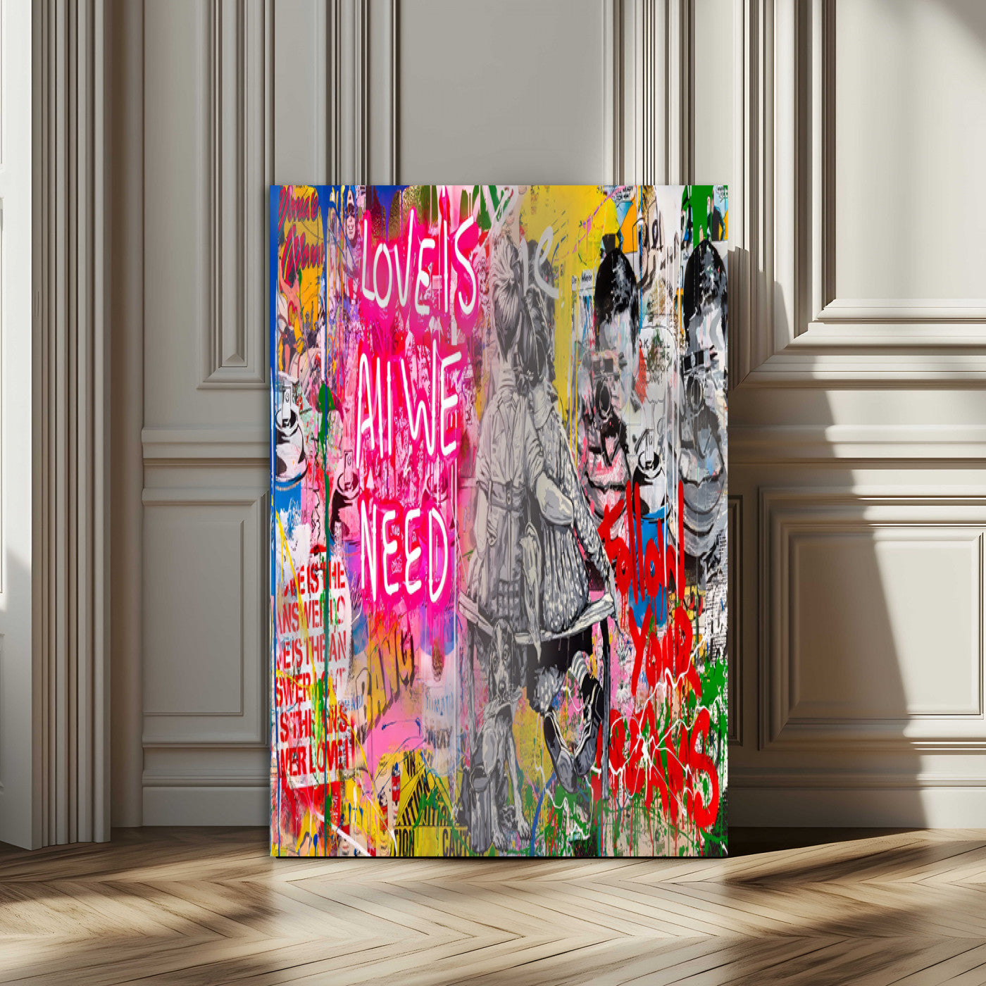 23129-MGV-CV-24X36-Street Love Wall Art Canvas Print, Framed Pop Graffiti Art Picture Print, Neon Lettering Perfect Urban Pop Decor Artwork