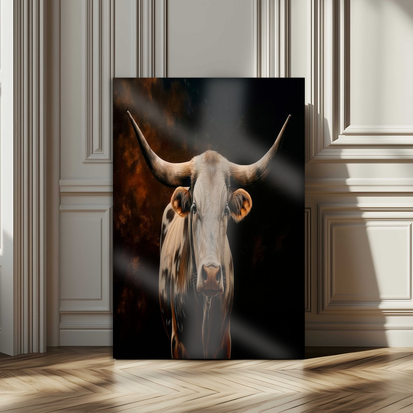 11823-MGV-CV-24X36-Texas Longhorn Wall Art Canvas Print, Framed Western Bull Art Picture Print, Rustic Cow Perfect Rustic Western Decor Artwork