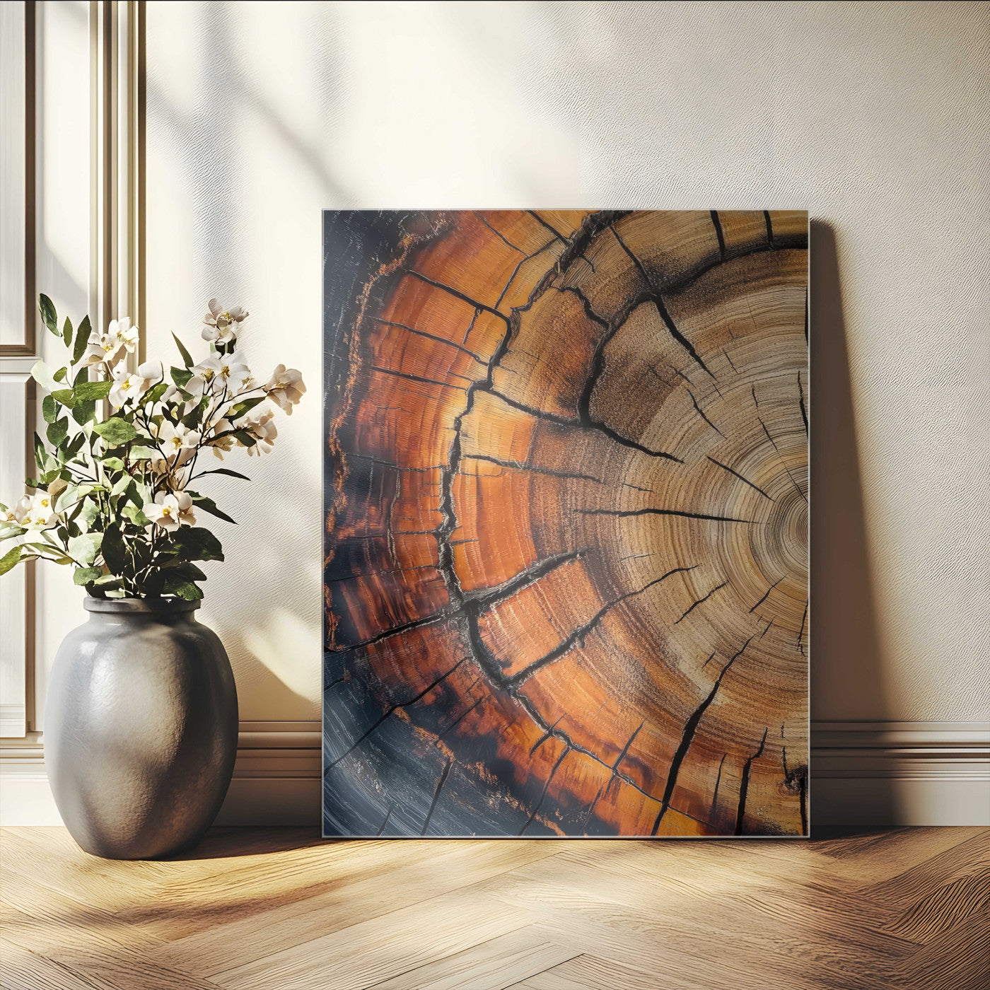 33751185-MGV-CV-24X36-Tree Rings Wall Art Canvas Print, Framed Wood Detail Art Picture Print, Rustic Texture Perfect Rustic Warm Decor Artwork