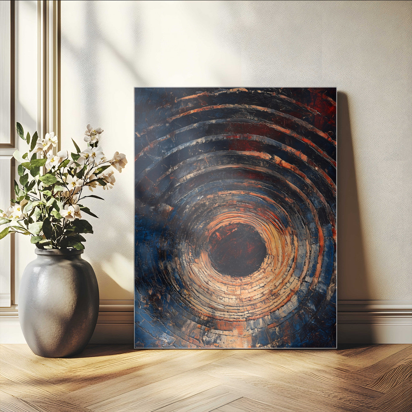 95449028-MGV-CV-24X36-Textured Spiral Wall Art Canvas Print, Framed Abstract Void Art Picture Print, Wooden Vortex Perfect Modern Industrial Decor