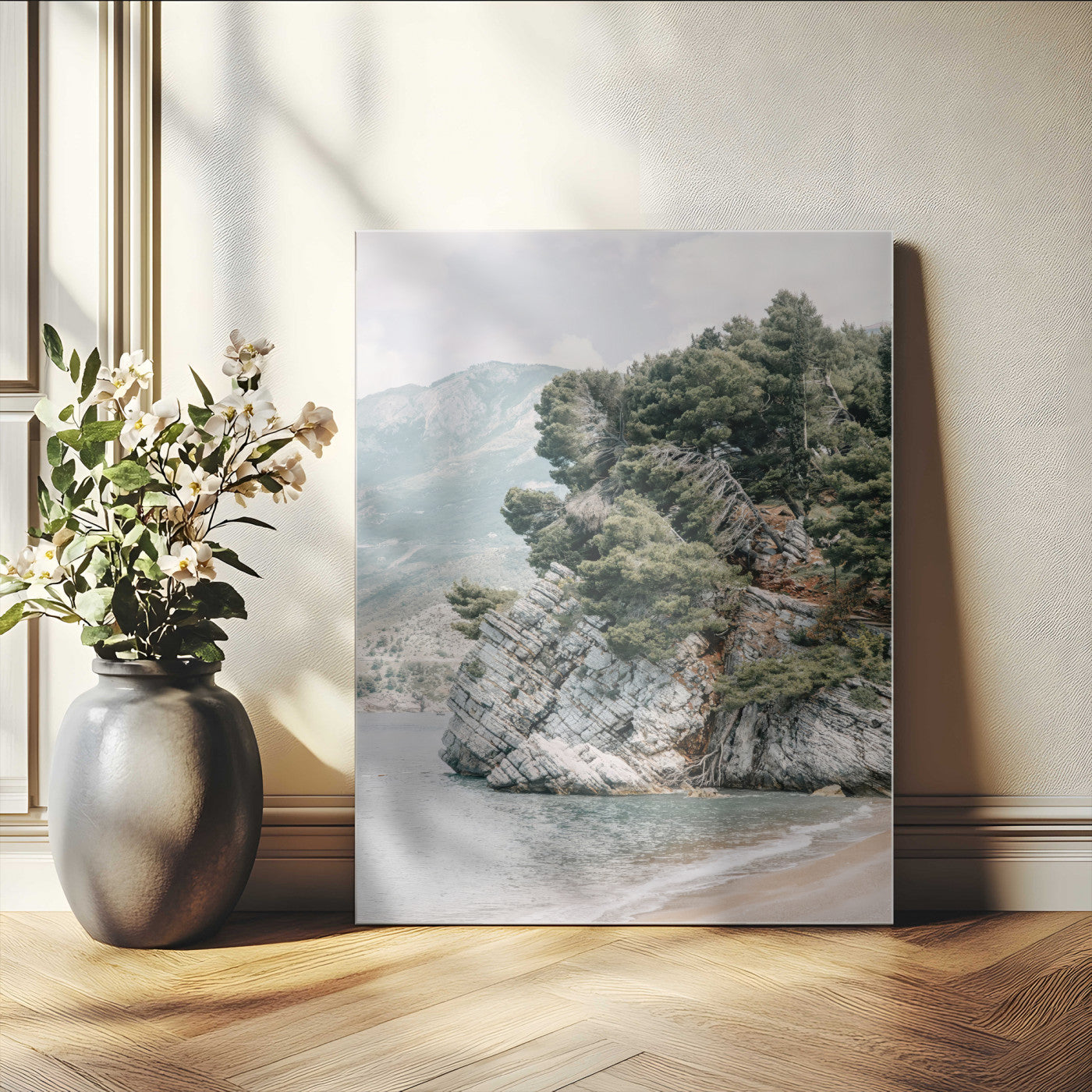 28003346-MGV-CV-24X36-Beach Trees Wall Art Canvas Print, Framed Earthy Beachside Art Picture Print, Beachside Nature Perfect Rustic Coastal Decor