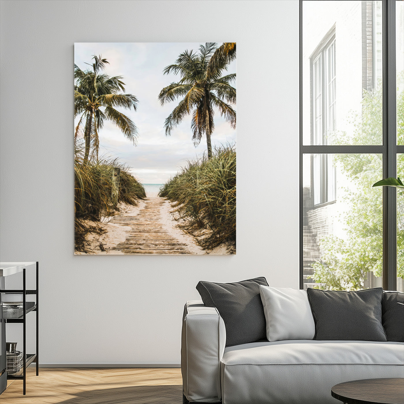 47319550-MGV-CV-24X36-Tropical Beach Wall Art Canvas Print, Framed Rustic Sand Art Picture Print, Palm Tree Perfect Tropical Coastal Decor Artwork