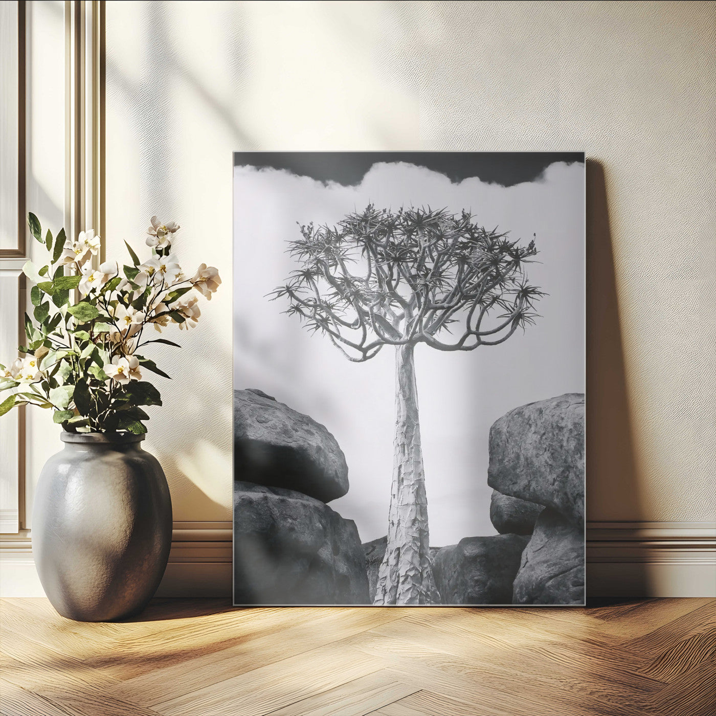 60628080-MGV-CV-24X36-Bold Tree Silhouette Wall Art Canvas Print, Framed Sculptural Tree Shape Art Picture Print, Desert Tree Perfect Modern Desert