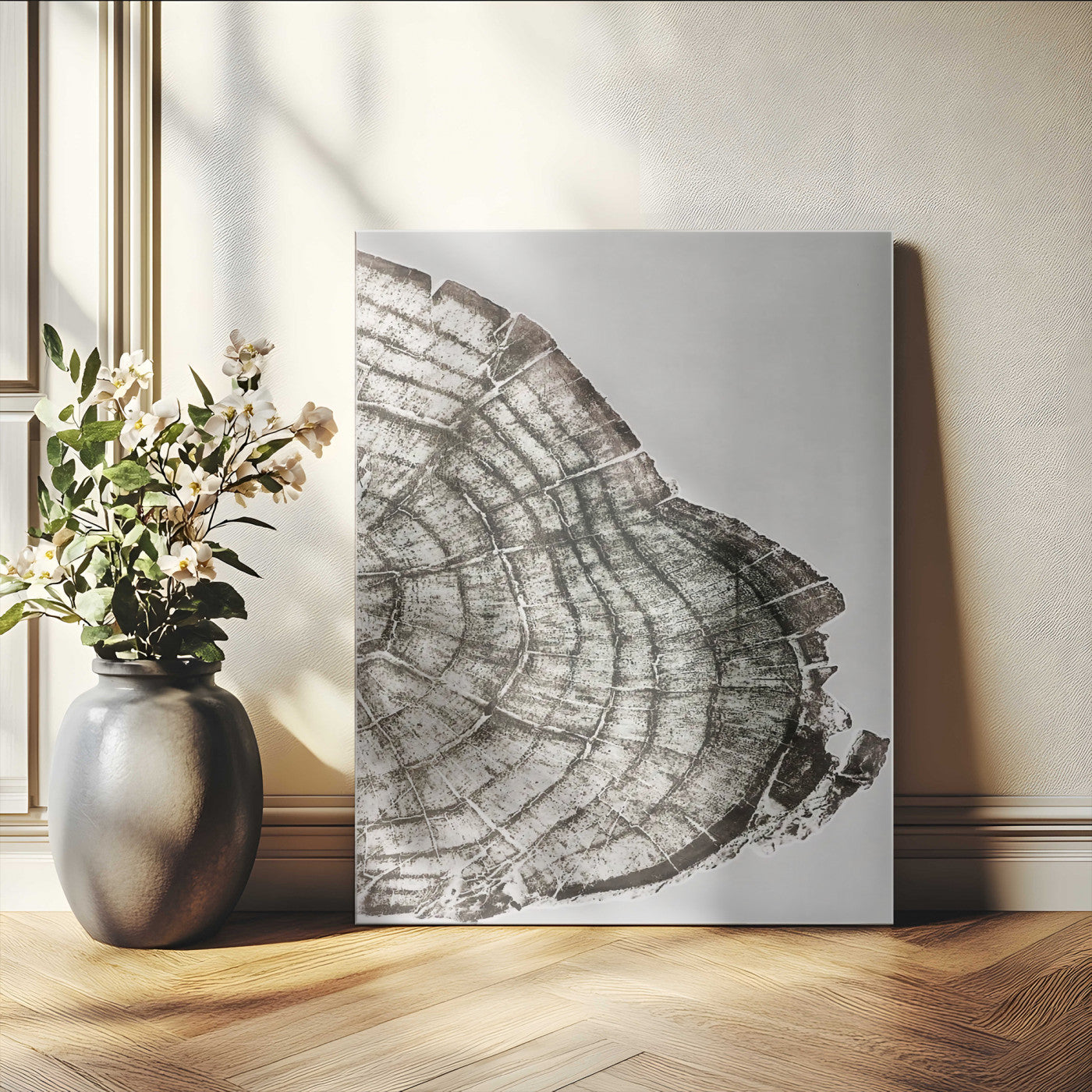 57798204-MGV-CV-24X36-Botanical Tree Ring Wall Art Canvas Print, Framed Earth Tones Art Picture Print, Tree Ring Canvas Perfect Scandinavian Minimalist