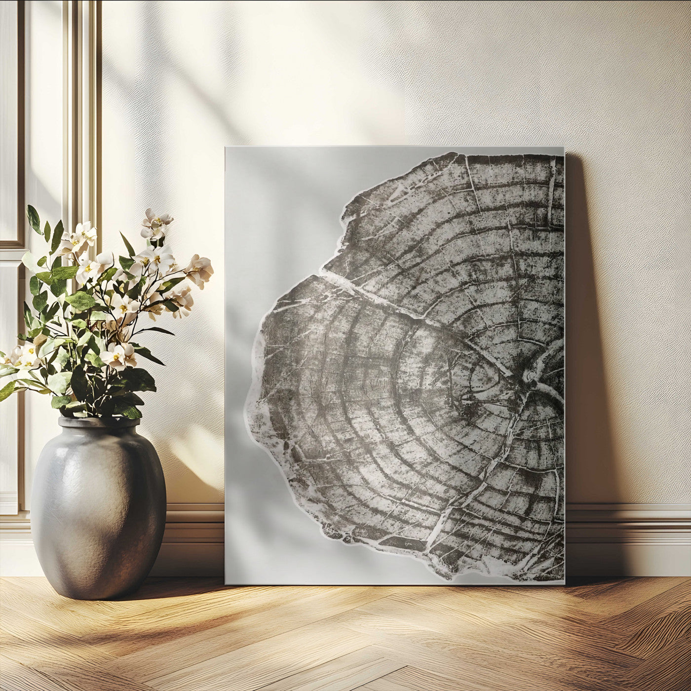 11167473-MGV-CV-24X36-Rustic Wall Decor Wall Art Canvas Print, Framed Modern Lodge Style Art Picture Print, Neutral Wood Slice Perfect Scandinavian