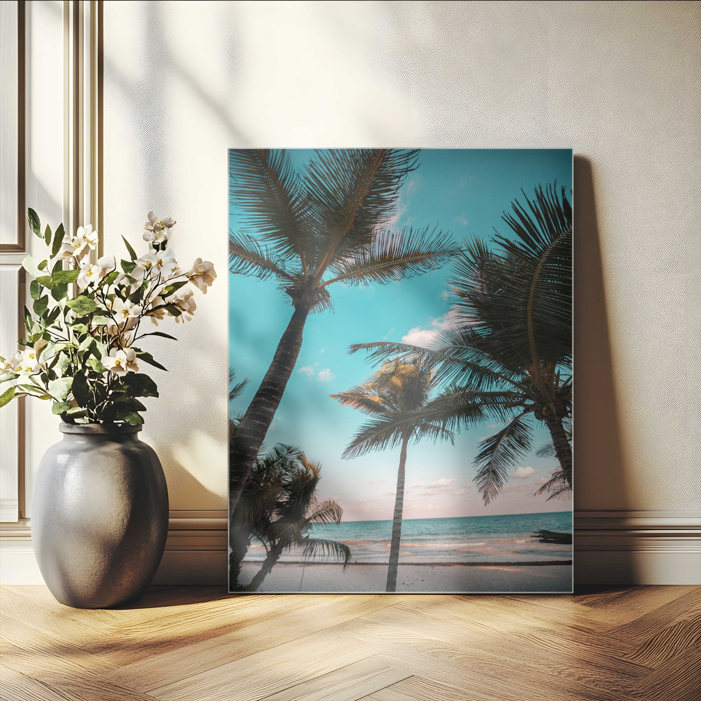 49451039-MGV-CV-24X36-Palm Trees Wall Art Canvas Print, Framed Tropical Beach Art Picture Print, Ocean Breeze Perfect Tropical Coastal Decor Artwork