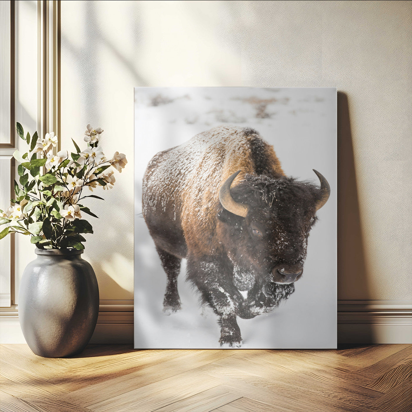 19448944-MGV-CV-24X36-Winter Wilderness Wall Art Canvas Print, Framed Brown Tones Art Picture Print, Nature Close-Up Perfect Rustic Lodge Decor Decor