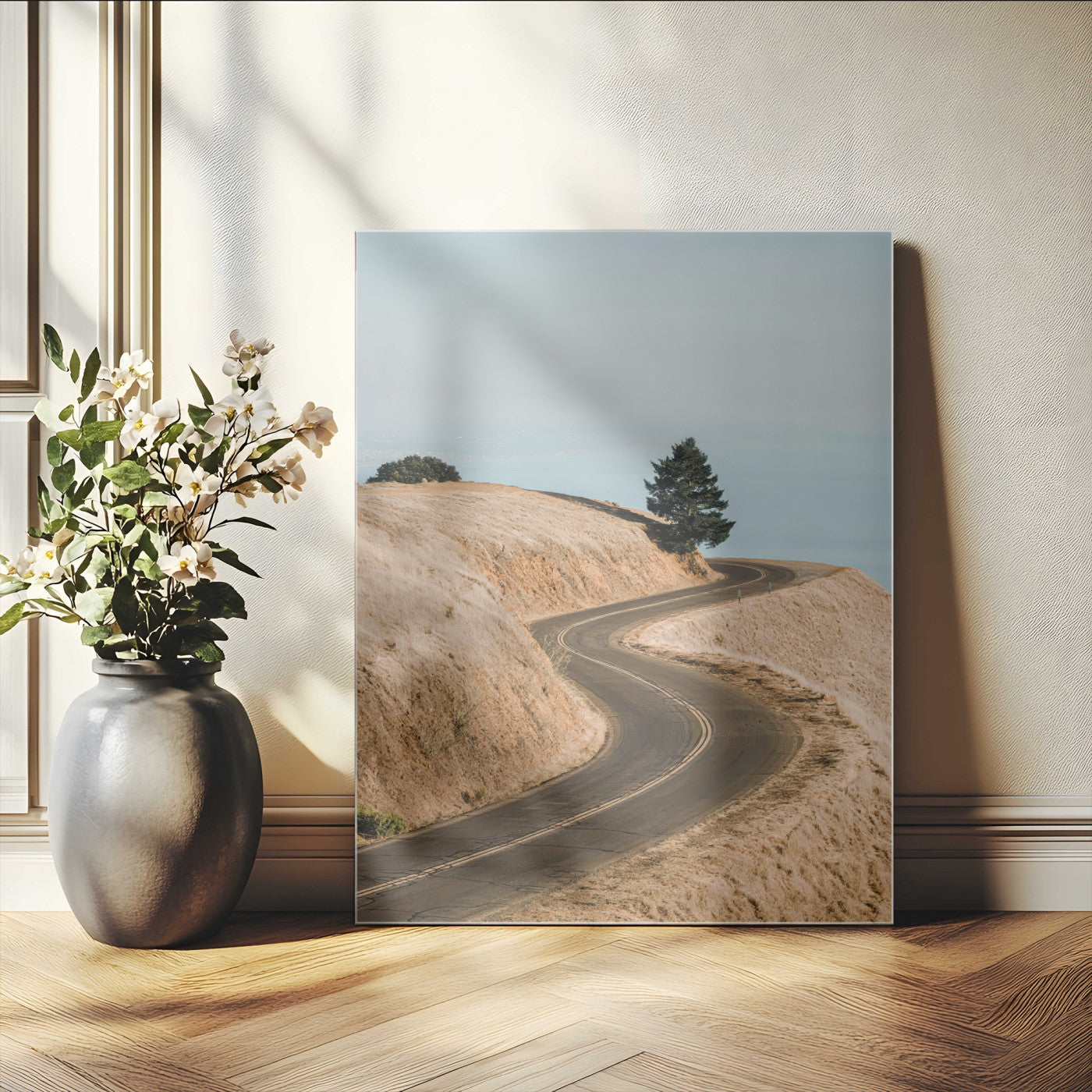 44236608-MGV-CV-24X36-Landscape Wall Art – Winding Road Through Golden Hills Canvas Print, Scenic Nature Photography Decor for Bedroom, Living Room,