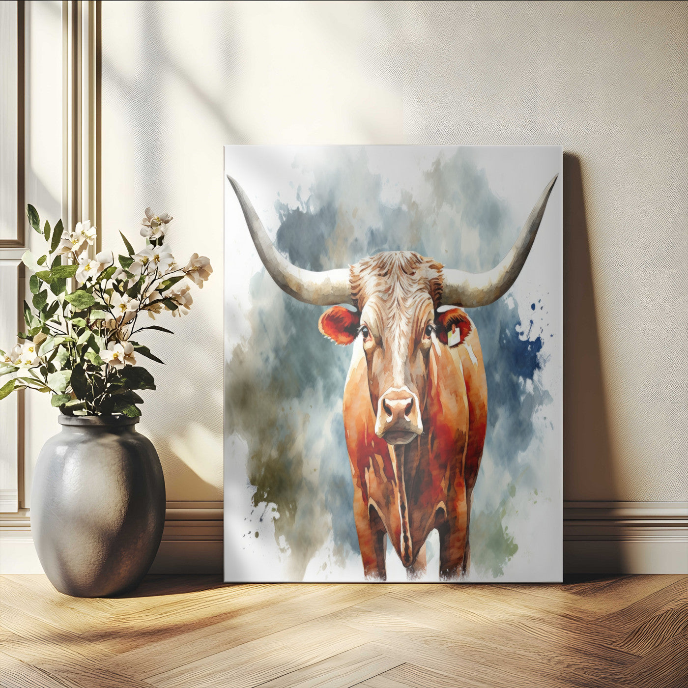 39803-MGV-CV-24X36-Texas Longhorn Wall Art Canvas Print, Framed Rustic Cattle Art Picture Print, Western Bull Perfect Rustic Western Decor Artwork