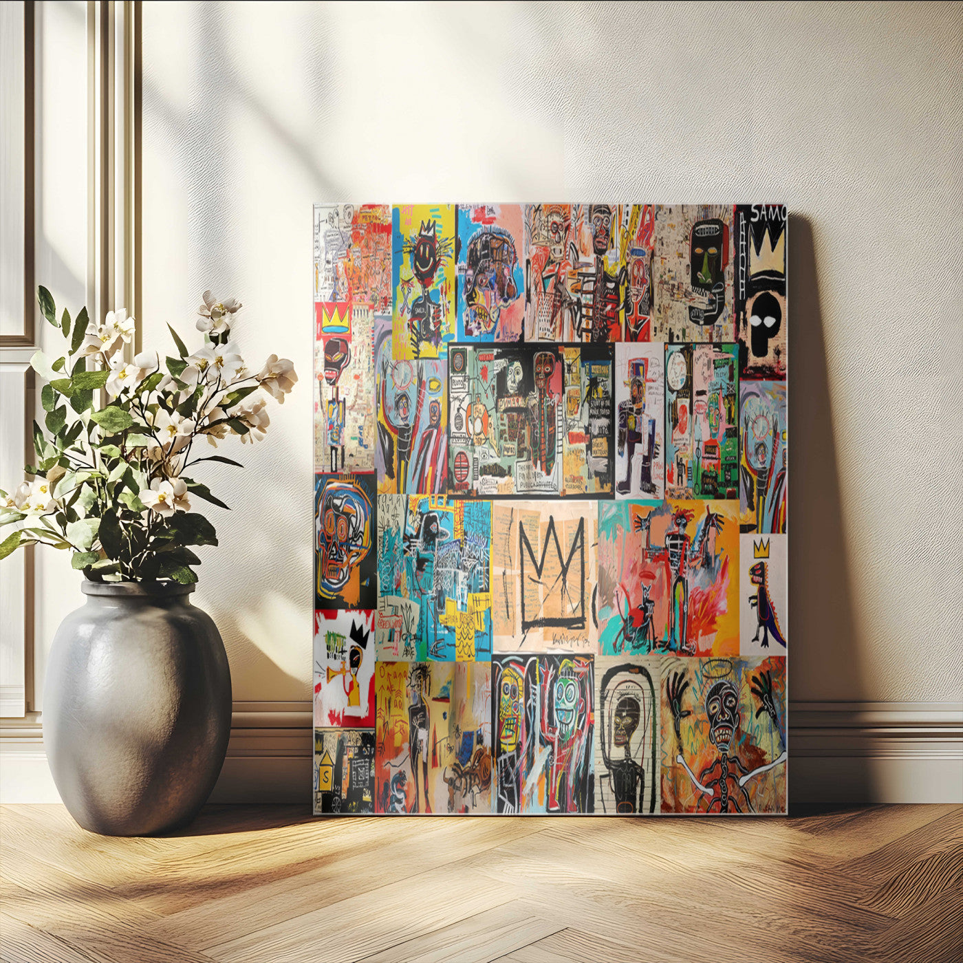 58689-MGV-CV-24X36-Basquiat Style Wall Art Canvas Print, Framed Neo Expressionism Art Picture Print, Street Art Perfect Urban Contemporary Decor