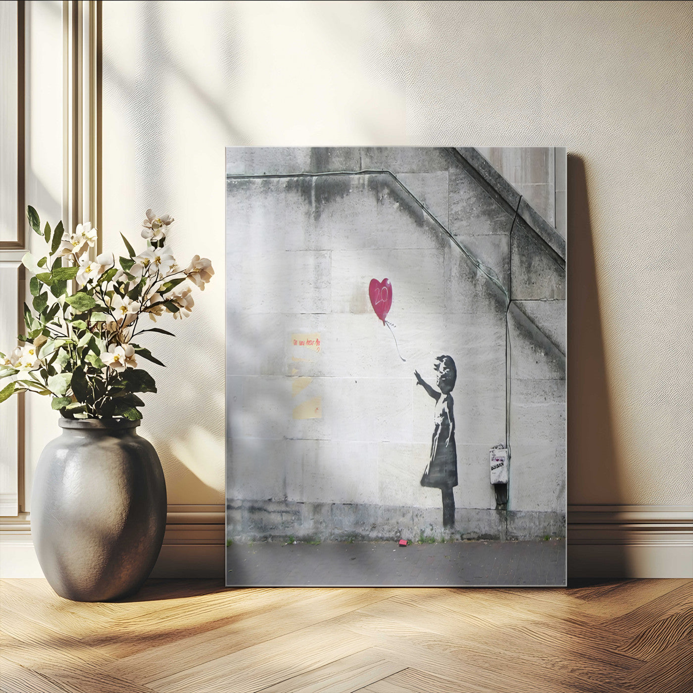 35033-MGV-CV-24X36-Balloon Girl Wall Art Canvas Print, Framed Street Banksy Art Picture Print, Urban Contrast Perfect Minimal Urban Decor Artwork