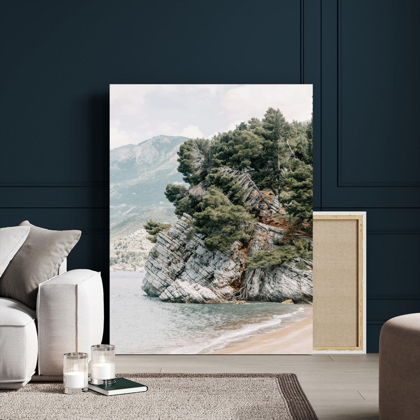 28003346-MGV-CV-24X36-Beach Trees Wall Art Canvas Print, Framed Earthy Beachside Art Picture Print, Beachside Nature Perfect Rustic Coastal Decor