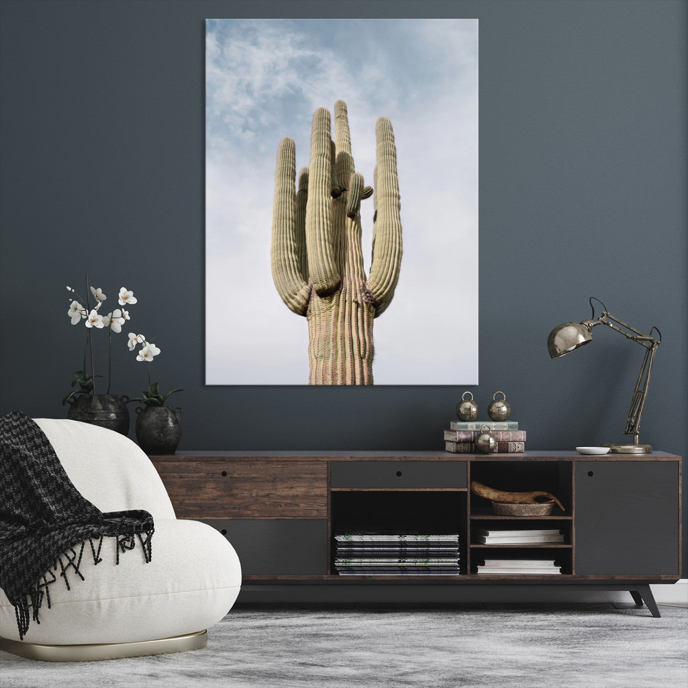 44868276-MGV-CV-24X36-Saguaro Cactus Wall Art Canvas Print, Framed Earthy Desert Art Picture Print, Warm Botanical Perfect Southwestern Boho Decor
