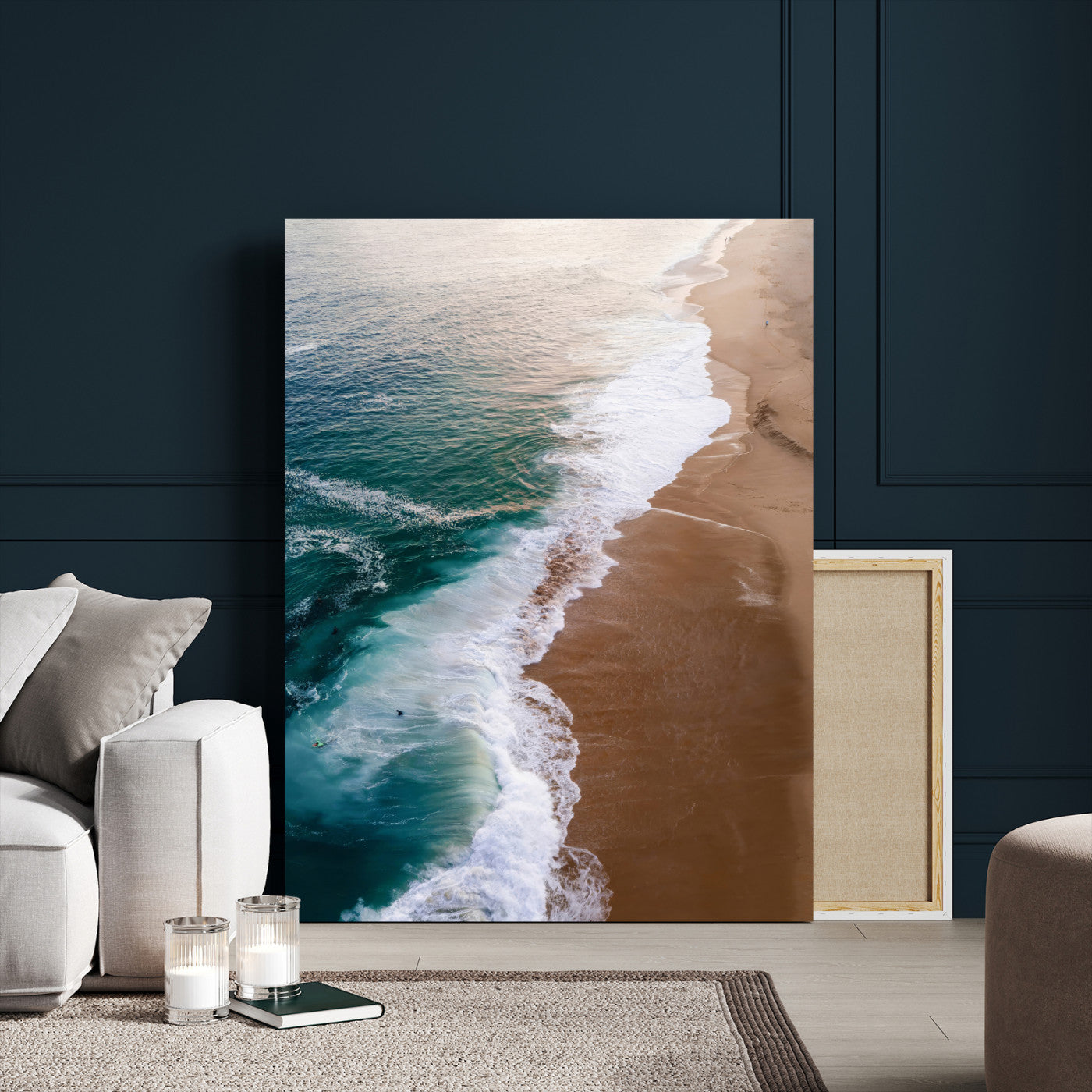 46042804-MGV-CV-24X36-Aerial Beach Wall Art Canvas Print, Framed Coastal Waves Art Picture Print, Turquoise Ocean Perfect Modern Coastal Decor Artwork