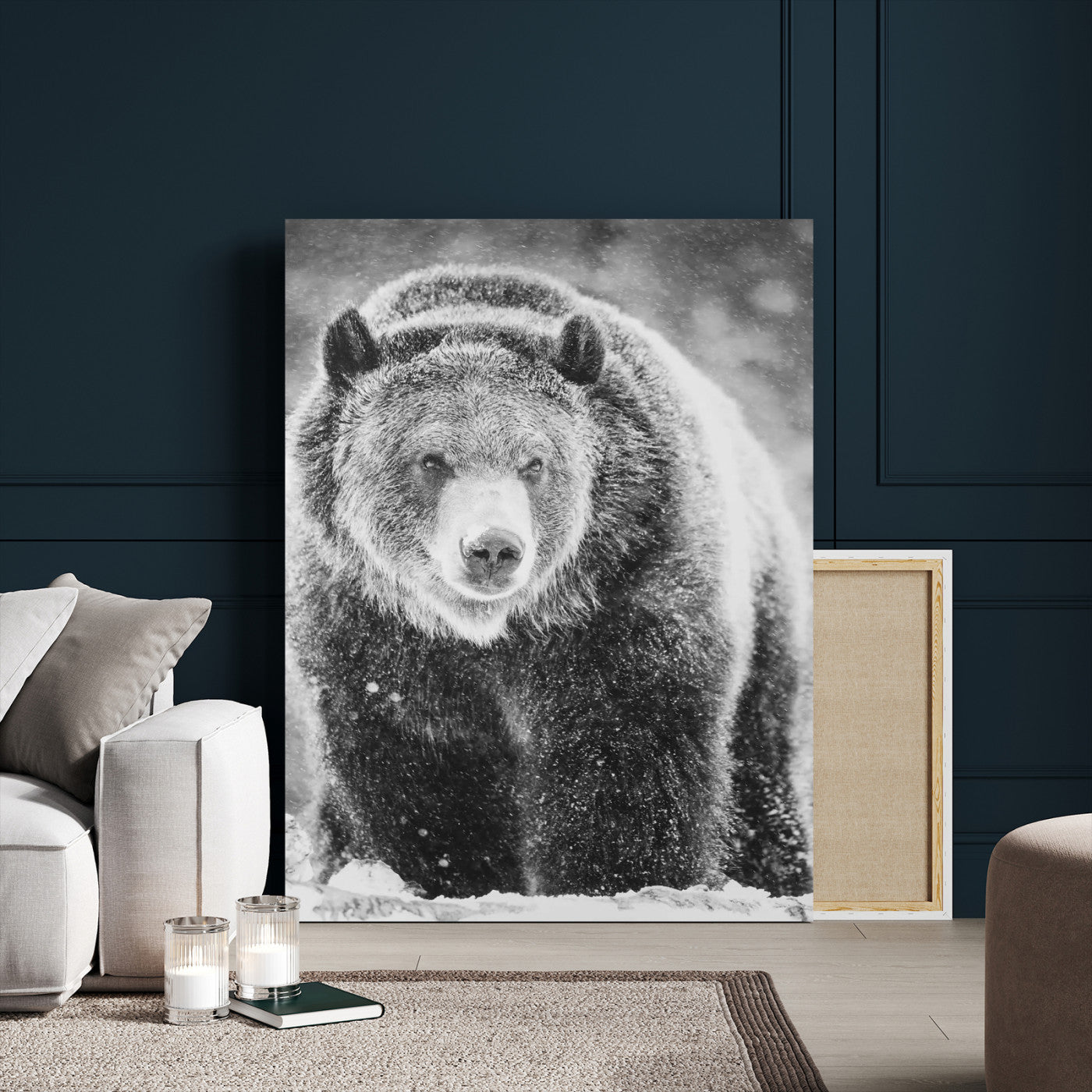 98050634-MGV-CV-24X36-Bison Portrait Wall Art Canvas Print, Framed Rustic Wall Accent Art Picture Print, Lodge Style Perfect Rustic Lodge Decor Artwork