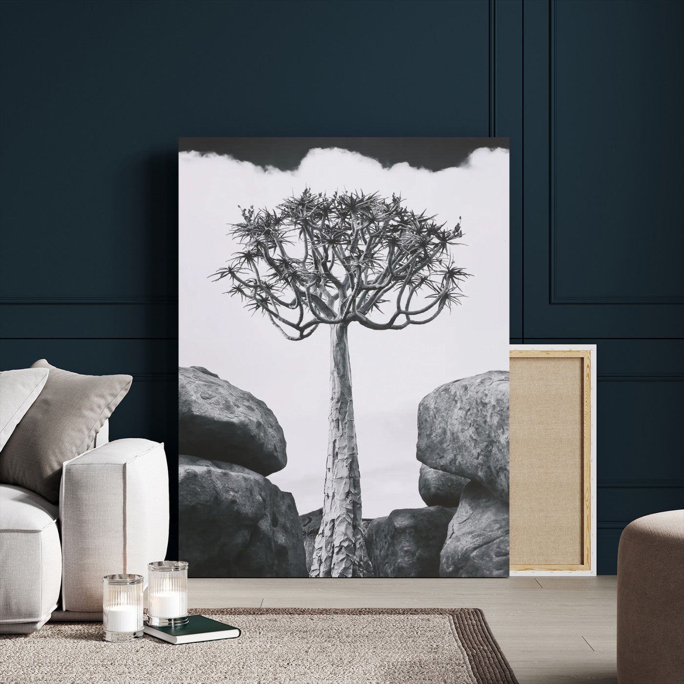 60628080-MGV-CV-24X36-Bold Tree Silhouette Wall Art Canvas Print, Framed Sculptural Tree Shape Art Picture Print, Desert Tree Perfect Modern Desert