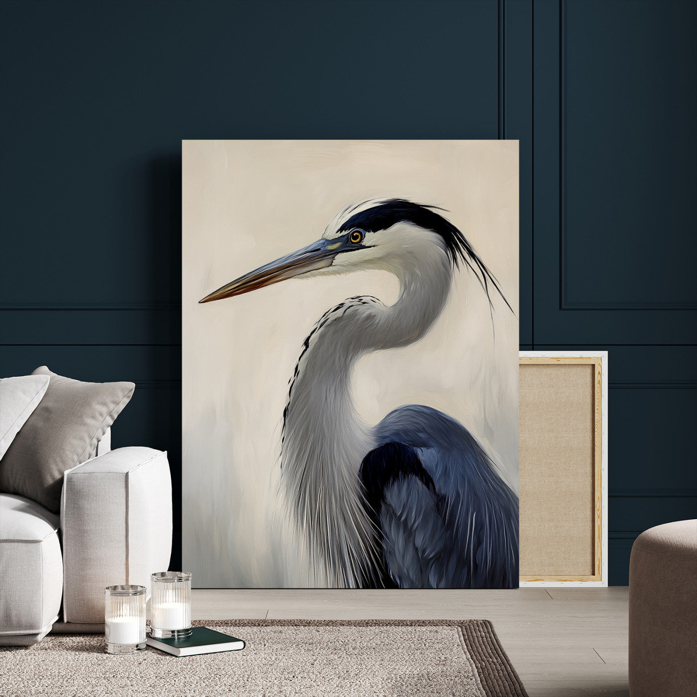 60171823-MGV-CV-24X36-Blue Heron Wall Art Canvas Print, Framed Coastal Bird Theme Art Picture Print, Minimalist Wildlife Perfect Coastal Minimalist