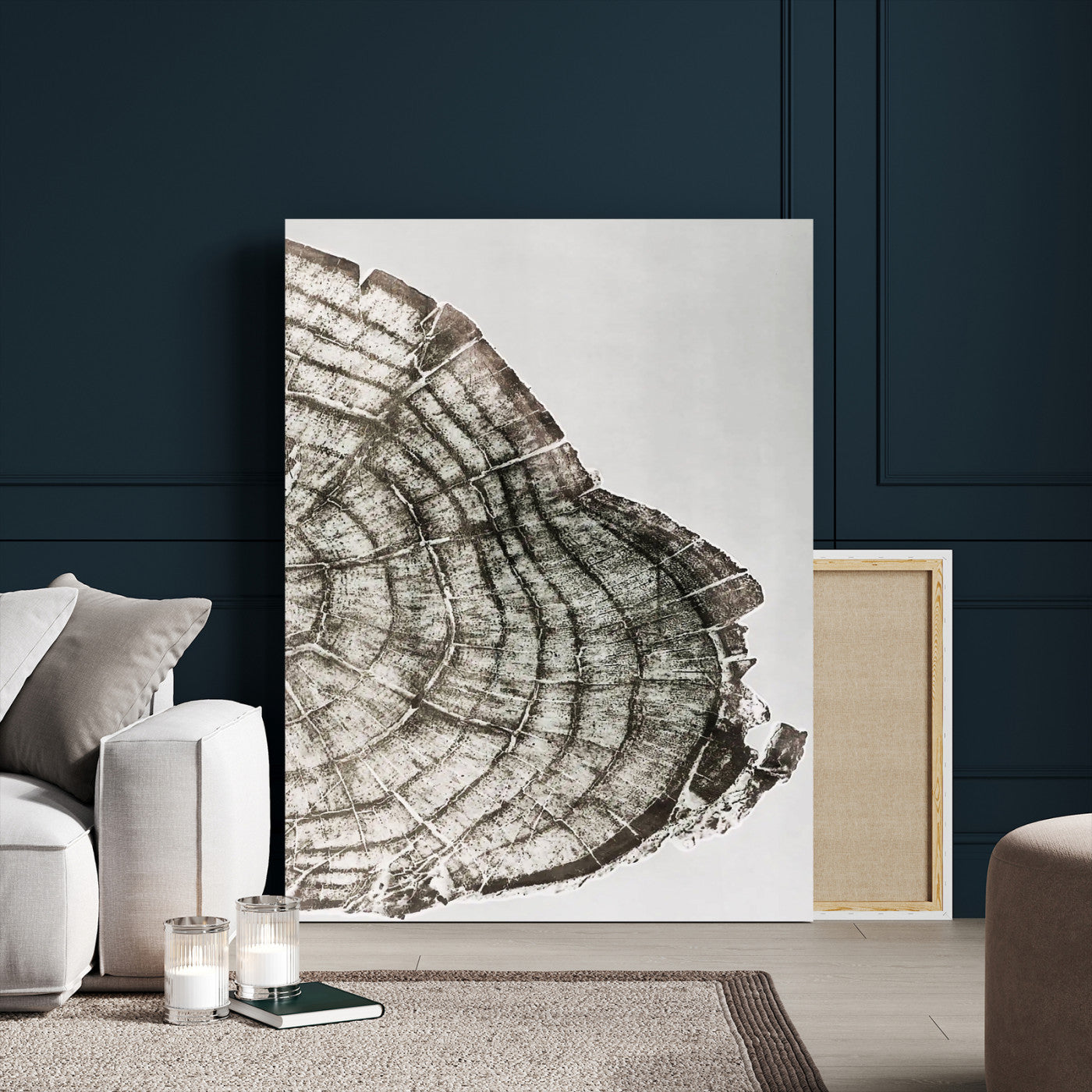 57798204-MGV-CV-24X36-Botanical Tree Ring Wall Art Canvas Print, Framed Earth Tones Art Picture Print, Tree Ring Canvas Perfect Scandinavian Minimalist