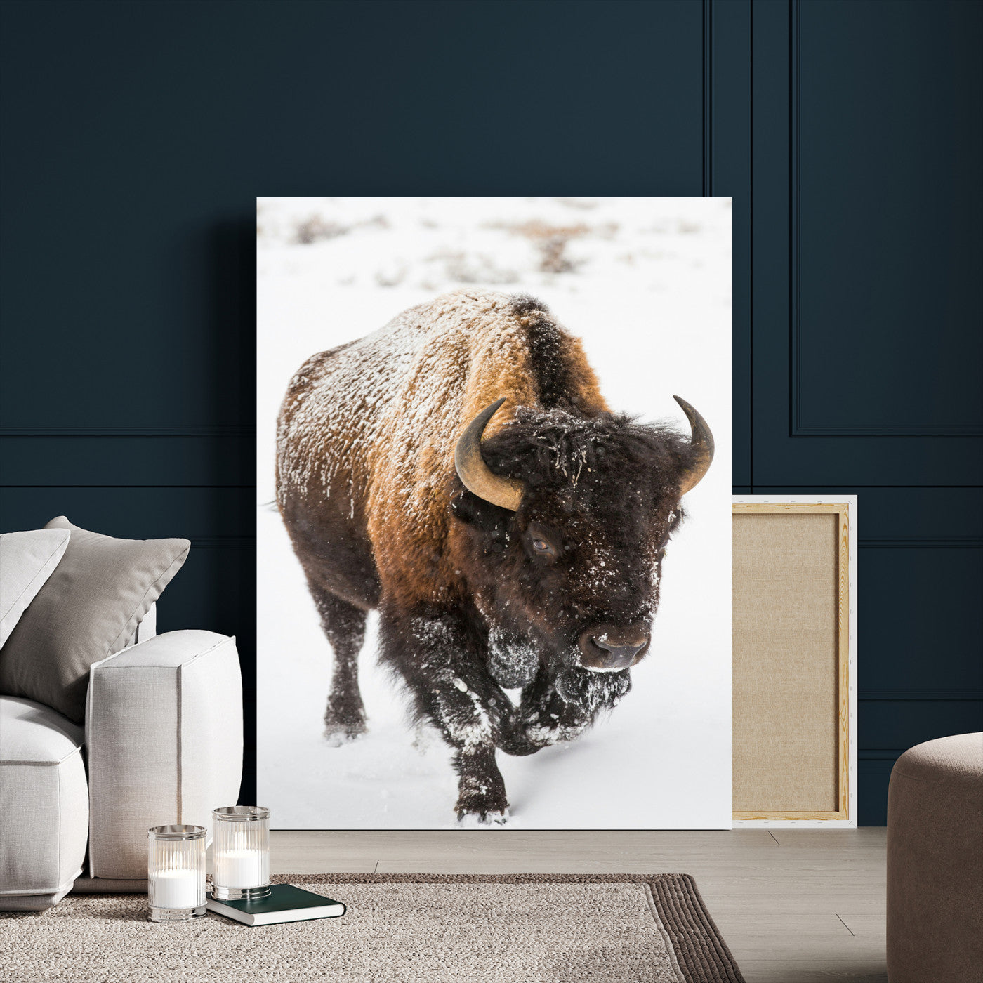 19448944-MGV-CV-24X36-Winter Wilderness Wall Art Canvas Print, Framed Brown Tones Art Picture Print, Nature Close-Up Perfect Rustic Lodge Decor Decor