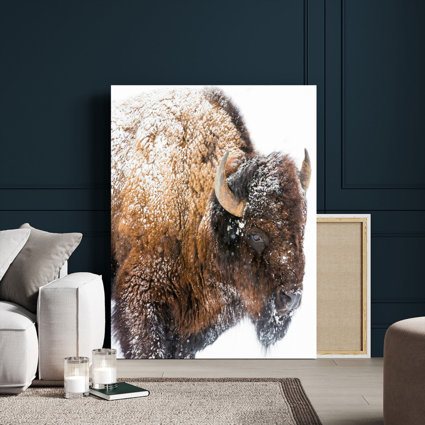 27690436-MGV-CV-24X36-Snowy Buffalo Wall Art Canvas Print, Framed Wildlife Photography Art Picture Print, Rustic Lodge Perfect Rustic Lodge Decor Decor