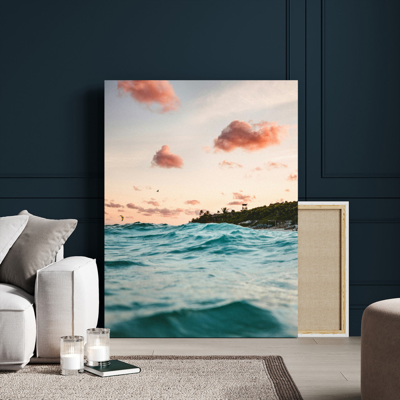 13960366-MGV-CV-24X36-Tropical Seascape Wall Art Canvas Print, Framed Sunset Ocean Art Picture Print, Coastal Aesthetic Perfect Coastal Bohemian Decor