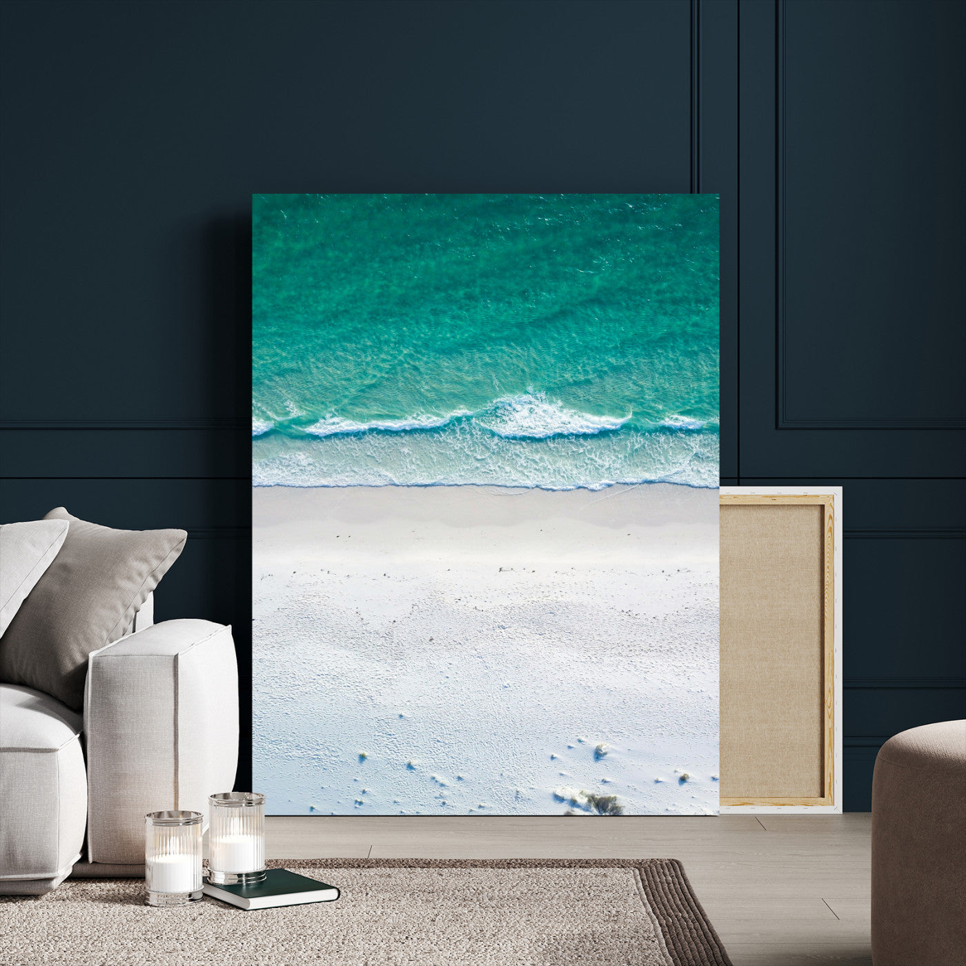 26150405-MGV-CV-24X36-Soft Waves Wall Art Canvas Print, Framed Seaside Escape Art Picture Print, Minimalist Beach Aesthetic Perfect Coastal Minimalist