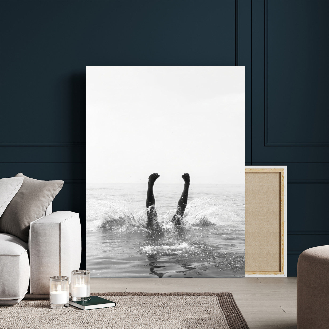 66017559-MGV-CV-24X36-Modern Wall Art – Black and White Splash Canvas Print, Minimalist Photography Decor for Bedroom, Living Room, Office, Beach House