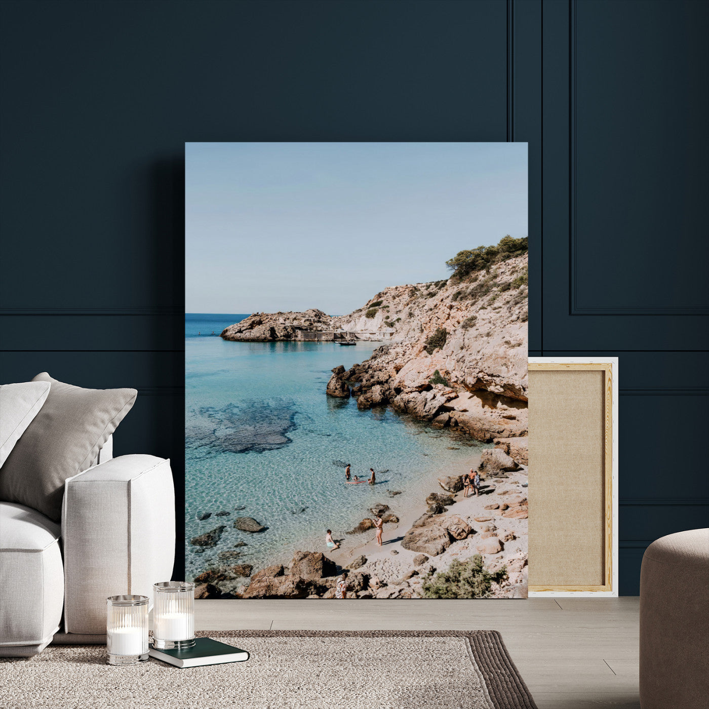39329622-MGV-CV-24X36-Coastal Wall Art – Turquoise Water and Rocky Beach Canvas Print, Scenic Seaside Photography Decor for Bedroom, Living Room,