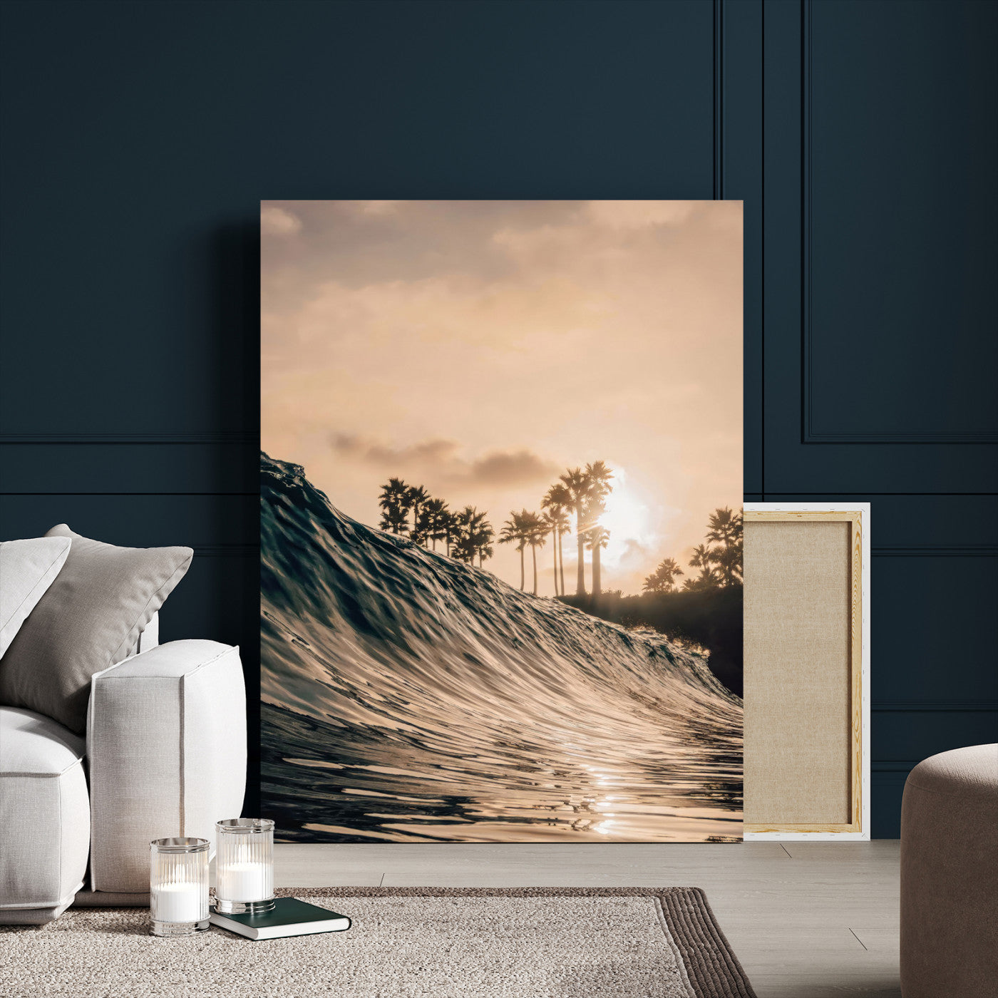 80487302-MGV-CV-24X36-Coastal Sunset Wall Art – Golden Ocean Wave and Palm Trees Canvas Print, Tropical Photography Decor for Bedroom, Living Room,