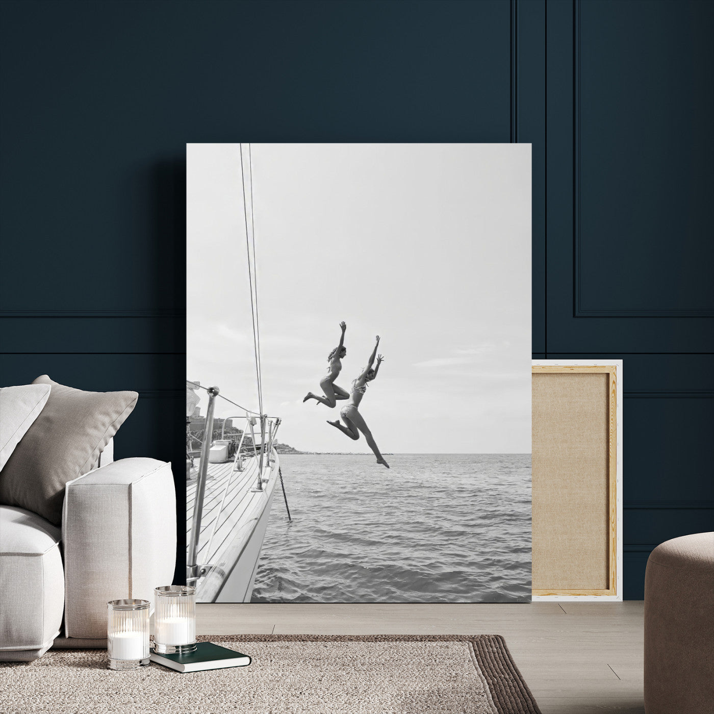 34708932-MGV-CV-24X36-Sailing Adventure Wall Art – Black and White Ocean Jump Canvas Print, Nautical Lifestyle Photography Decor for Living Room,