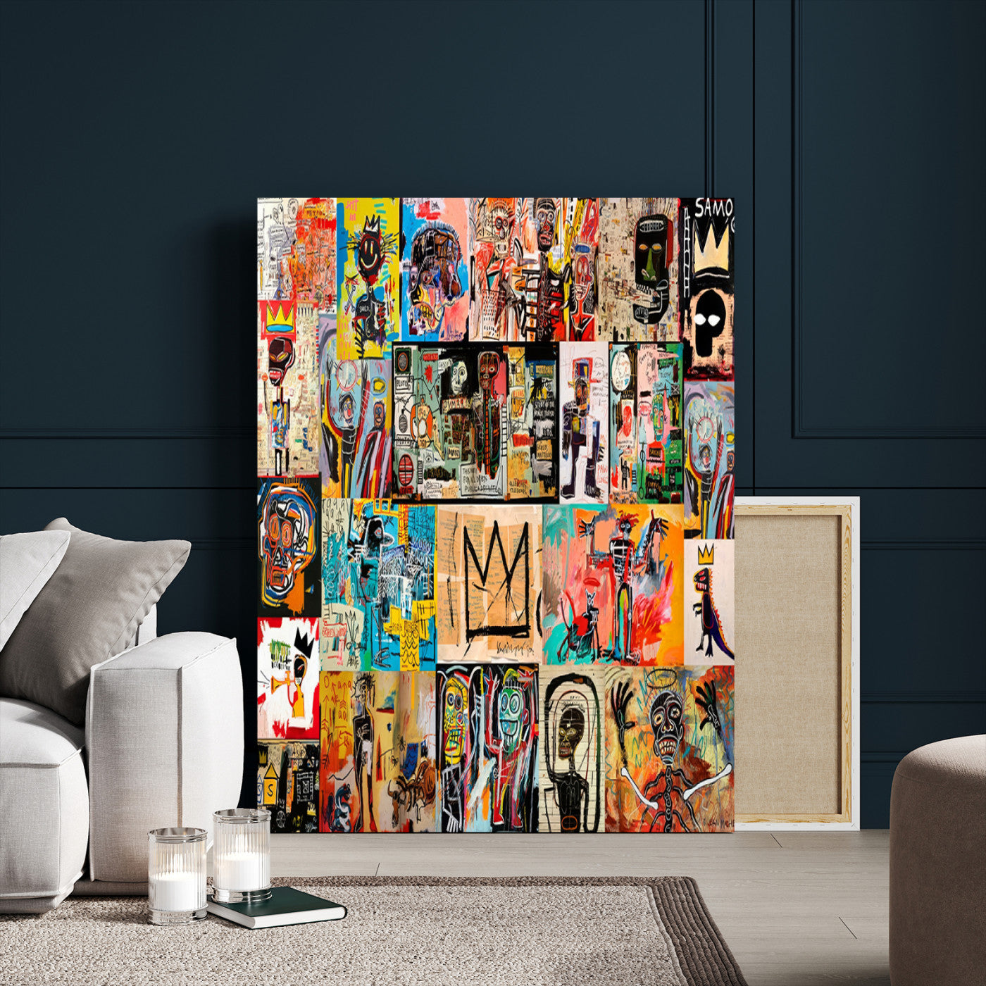 58689-MGV-CV-24X36-Basquiat Style Wall Art Canvas Print, Framed Neo Expressionism Art Picture Print, Street Art Perfect Urban Contemporary Decor