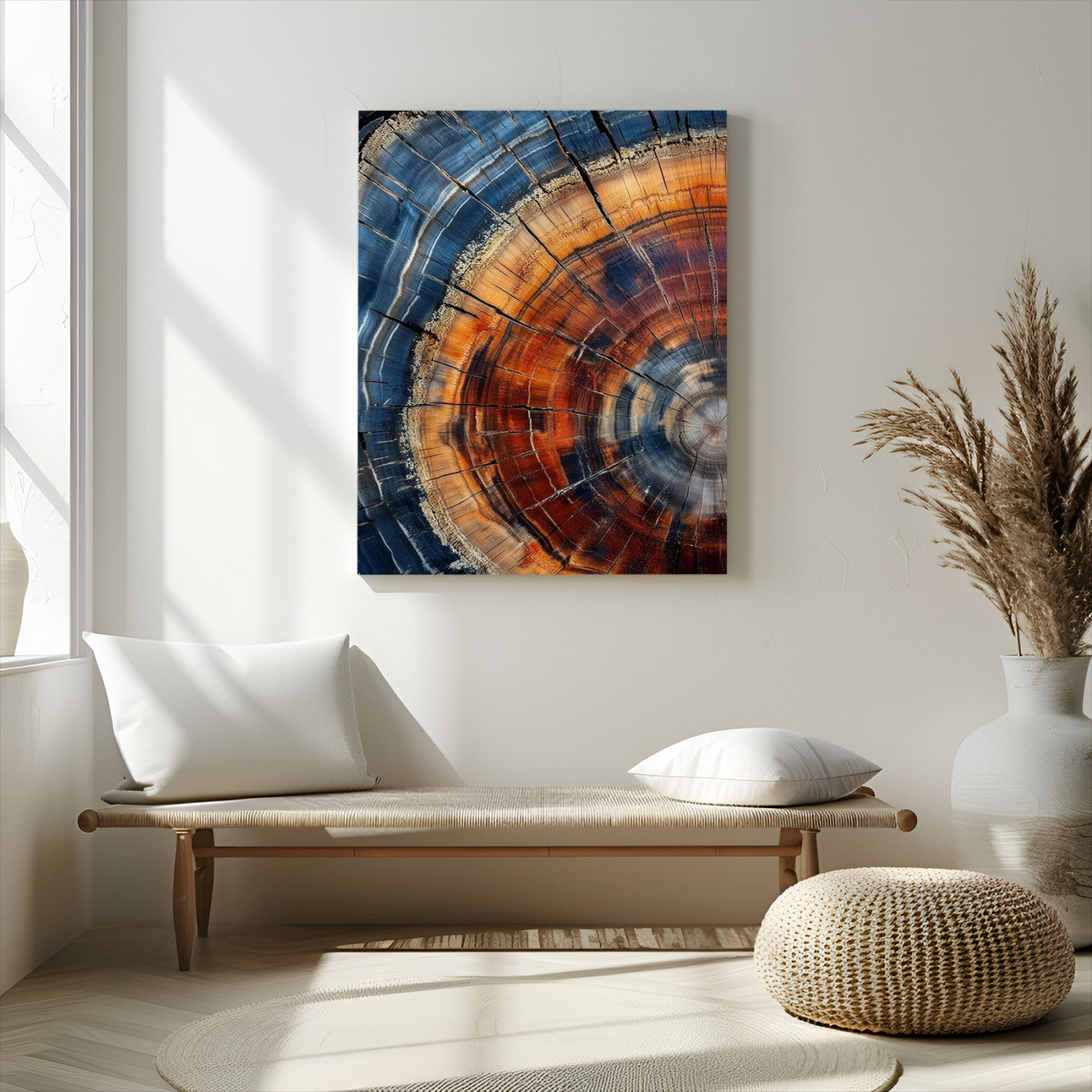 38379387-MGV-CV-24X36-Tree Rings Wall Art Canvas Print, Framed Wood Texture Art Picture Print, Blue Grain Perfect Earthy Modern Decor Artwork