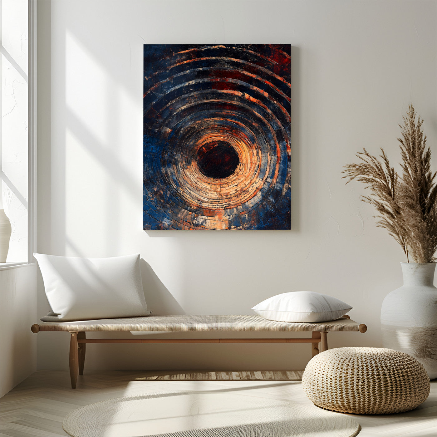 95449028-MGV-CV-24X36-Textured Spiral Wall Art Canvas Print, Framed Abstract Void Art Picture Print, Wooden Vortex Perfect Modern Industrial Decor
