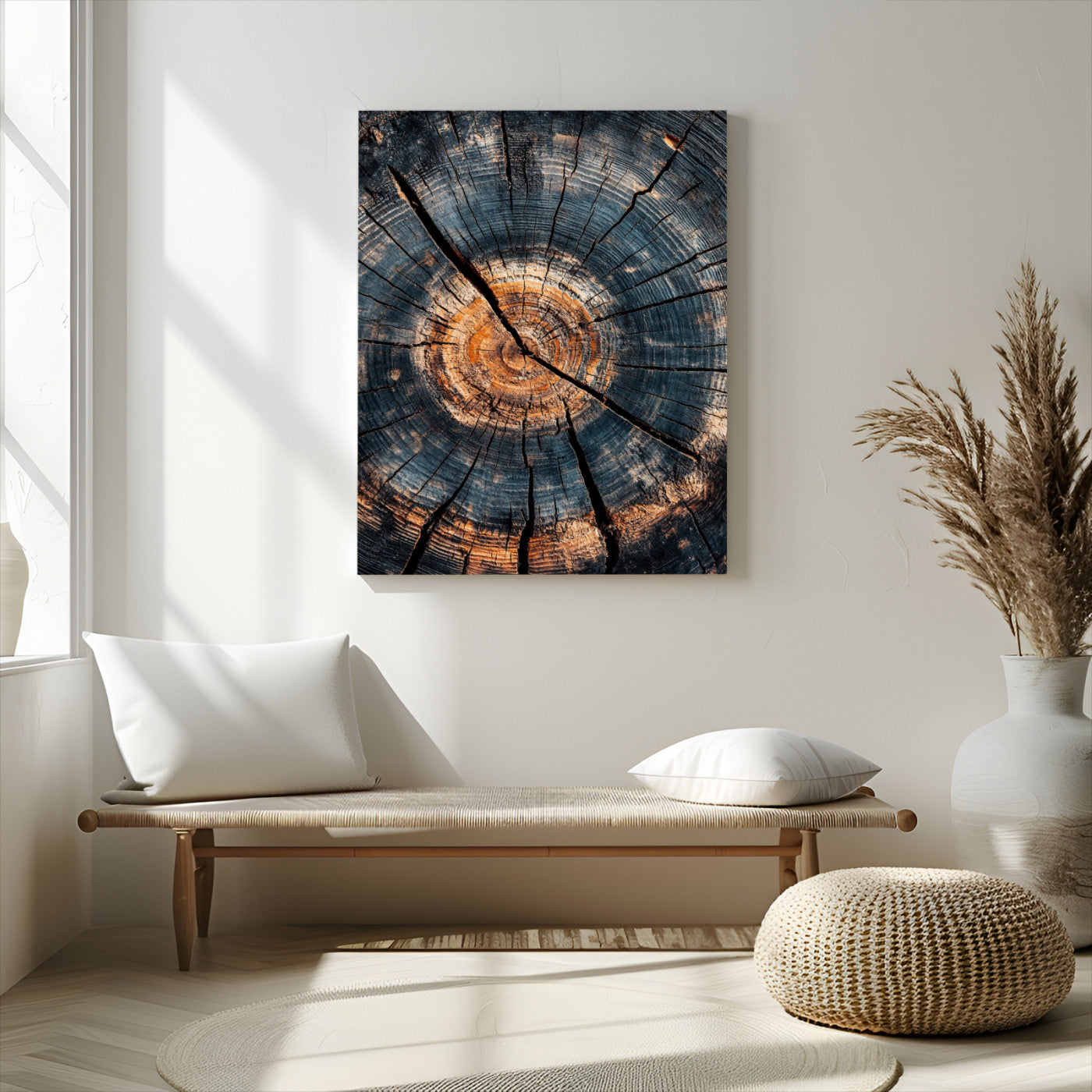 77995348-MGV-CV-24X36-Tree Rings Wall Art Canvas Print, Framed Rustic Wood Art Picture Print, Natural Texture Perfect Rustic Decor Artwork