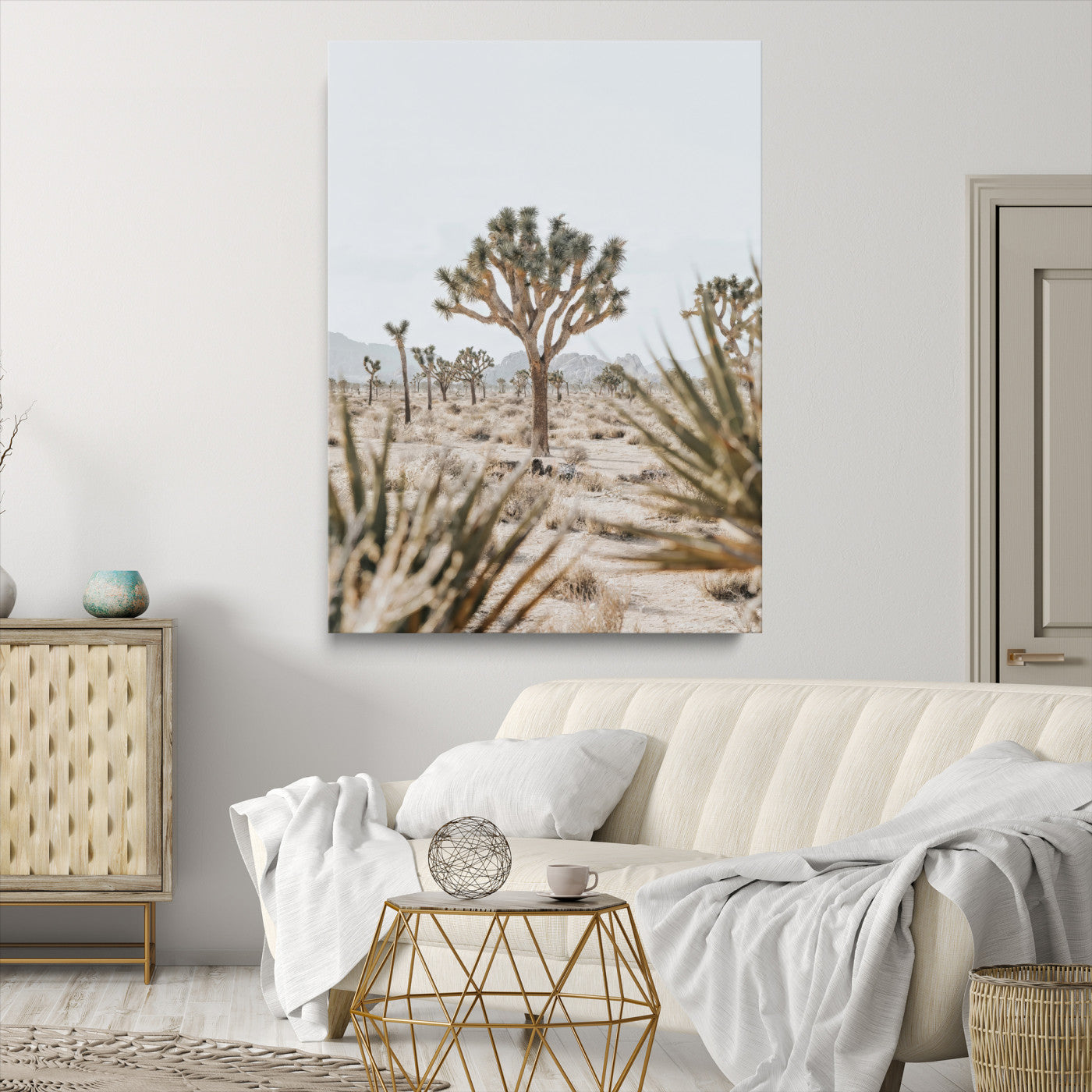 24058625-MGV-CV-24X36-Joshua Tree Wall Art Canvas Print, Framed Earthy Desert Art Picture Print, Neutral Desert Perfect Southwestern Minimalist Decor