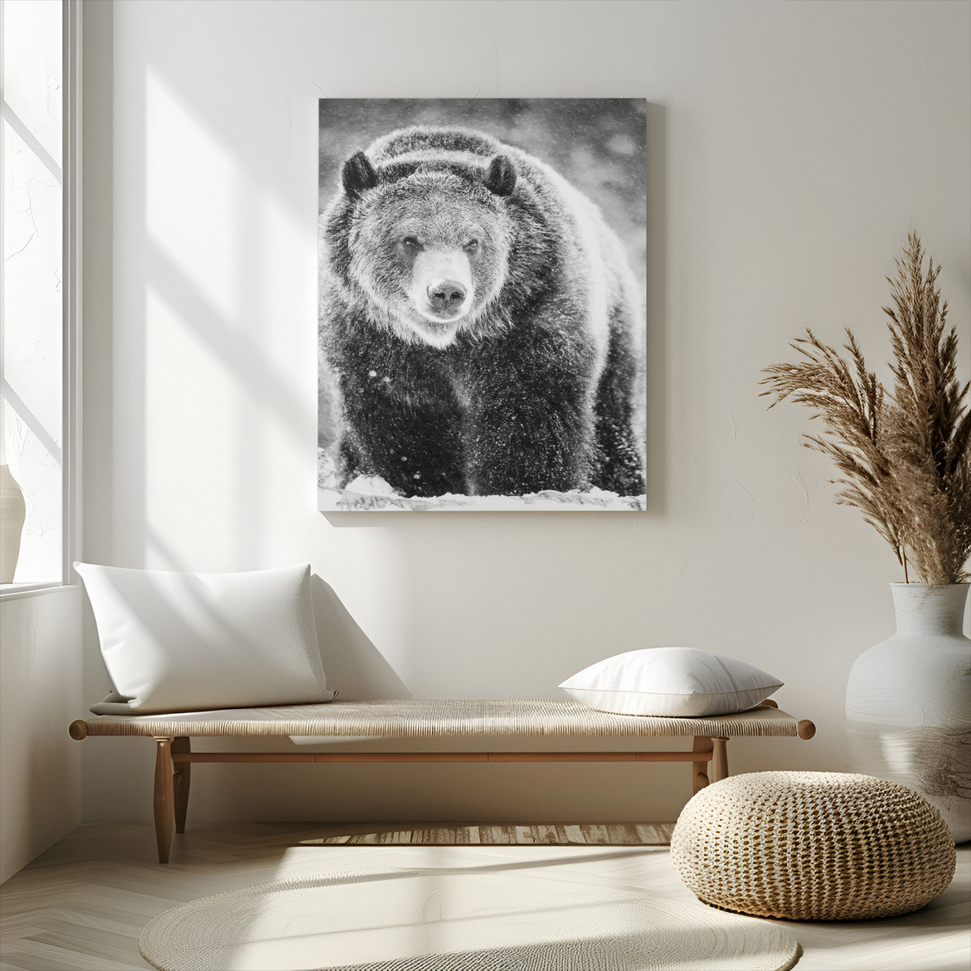 98050634-MGV-CV-24X36-Bison Portrait Wall Art Canvas Print, Framed Rustic Wall Accent Art Picture Print, Lodge Style Perfect Rustic Lodge Decor Artwork