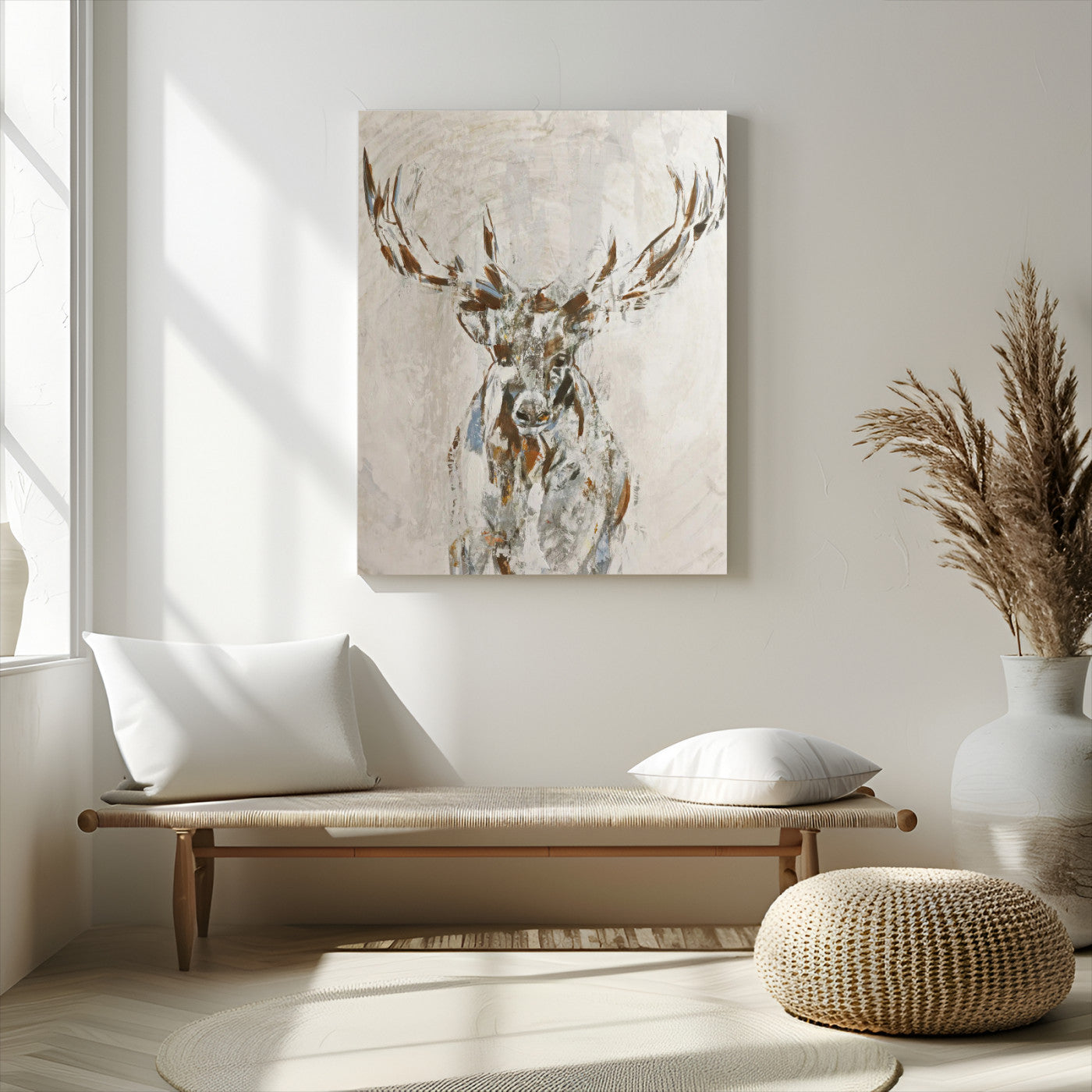 79642067-MGV-CV-24X36-Abstract Deer Wall Art Canvas Print, Framed Lodge Style Decor Art Picture Print, Rustic Animal Wall Perfect Lodge Cabin Style