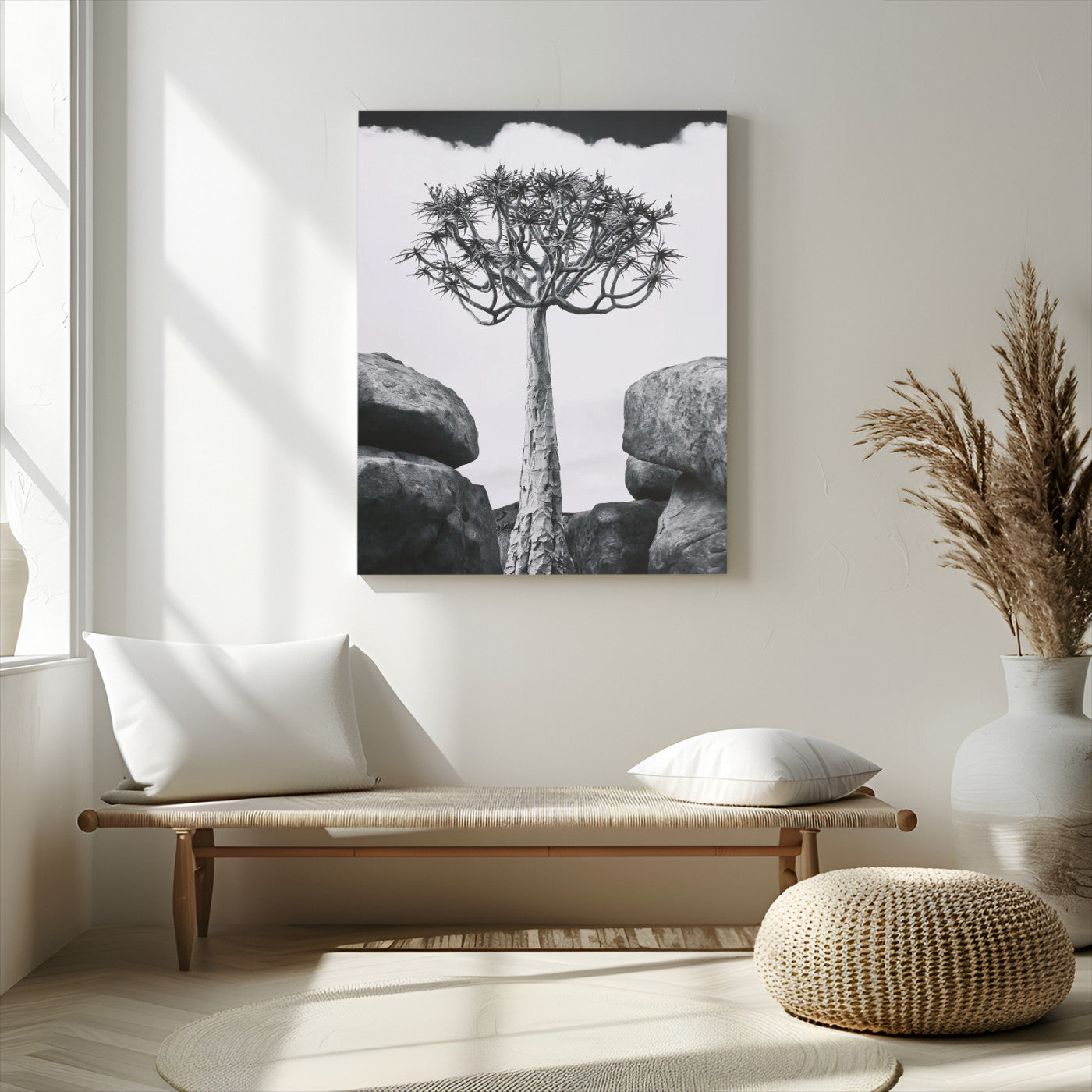 60628080-MGV-CV-24X36-Bold Tree Silhouette Wall Art Canvas Print, Framed Sculptural Tree Shape Art Picture Print, Desert Tree Perfect Modern Desert