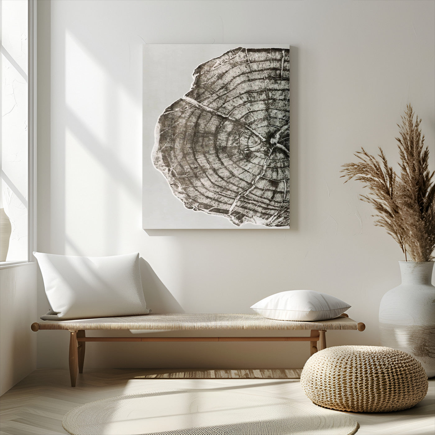 11167473-MGV-CV-24X36-Rustic Wall Decor Wall Art Canvas Print, Framed Modern Lodge Style Art Picture Print, Neutral Wood Slice Perfect Scandinavian