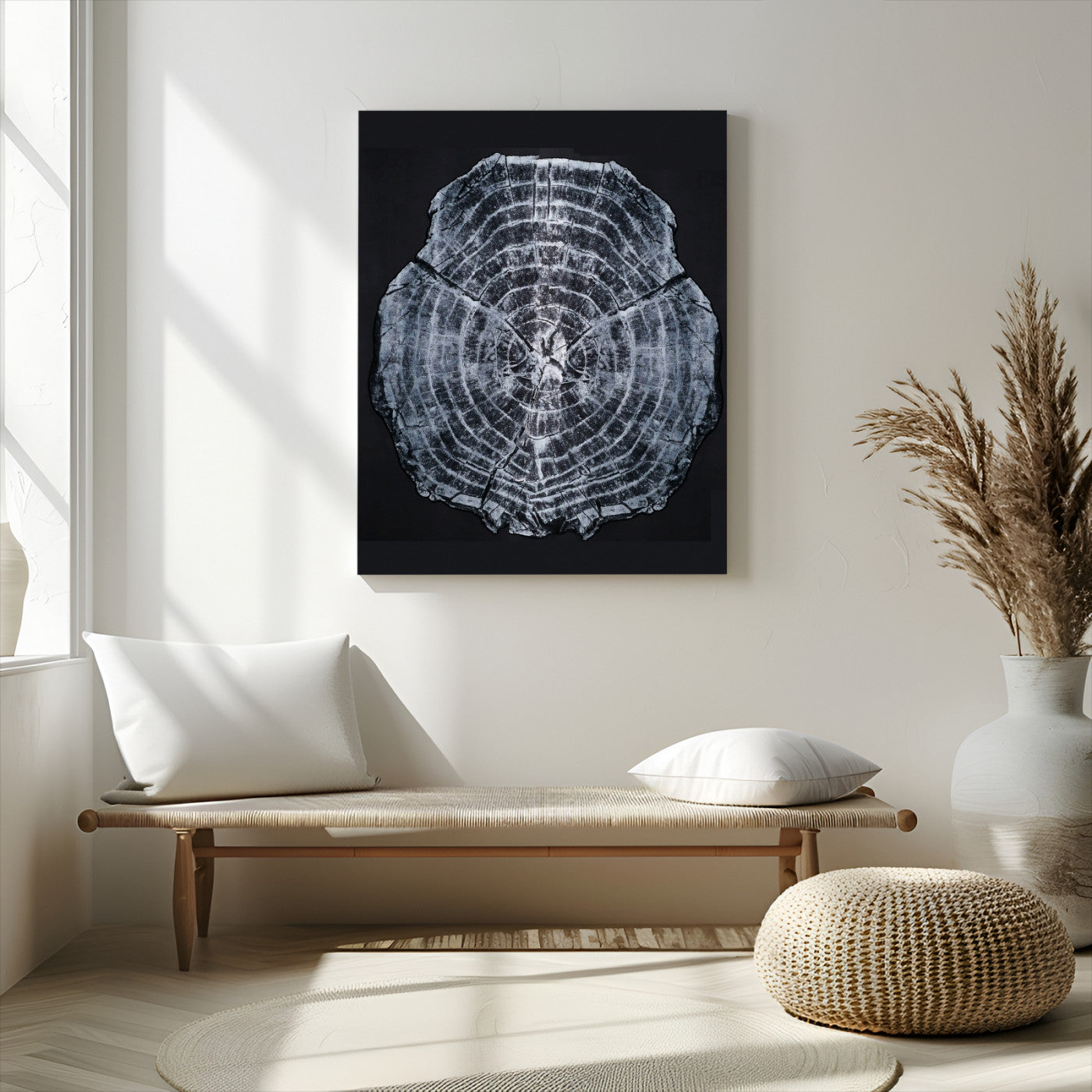 67859667-MGV-CV-24X36-Tree Ring Wall Art Wall Art Canvas Print, Framed Wood Slice Canvas Art Picture Print, Monochrome Nature Decor Perfect Modern