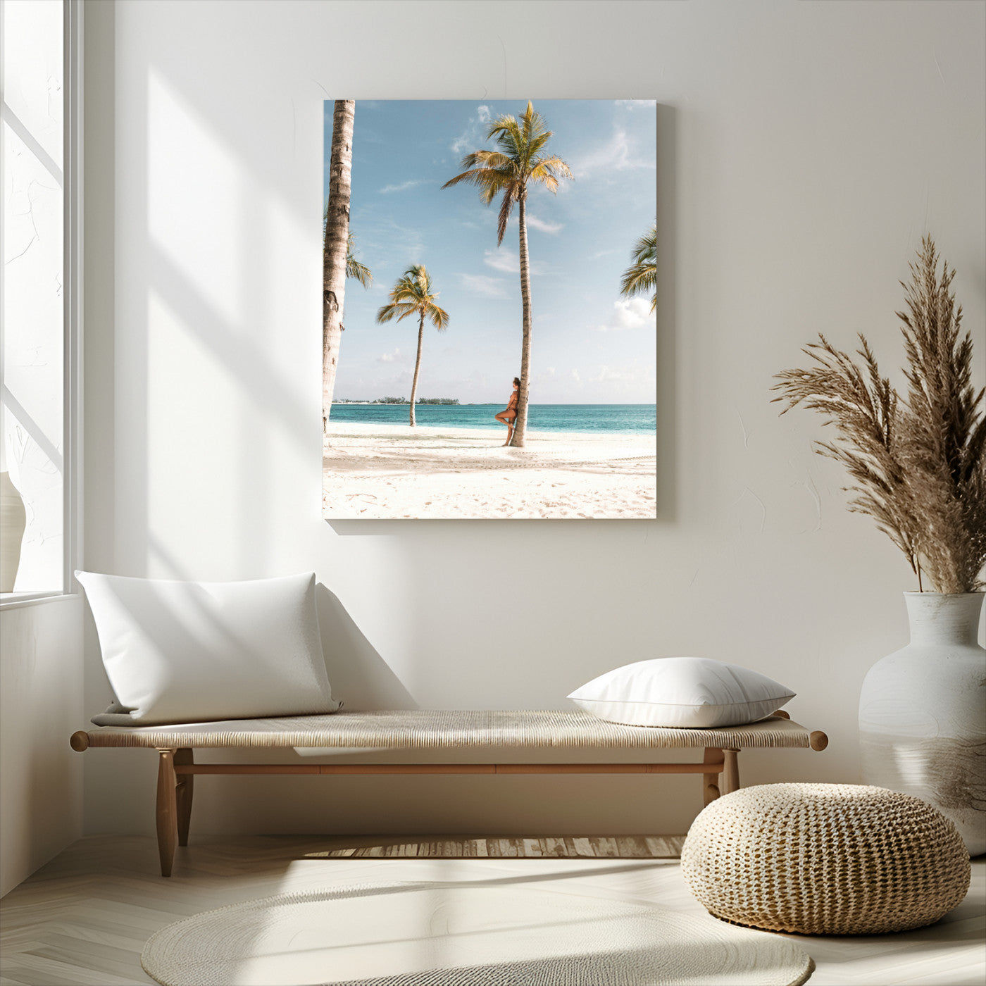 27750035-MGV-CV-24X36-Tropical Beach Scene Wall Art Canvas Print, Framed Palm Tree Photography Art Picture Print, Island Paradise Decor Perfect Coastal
