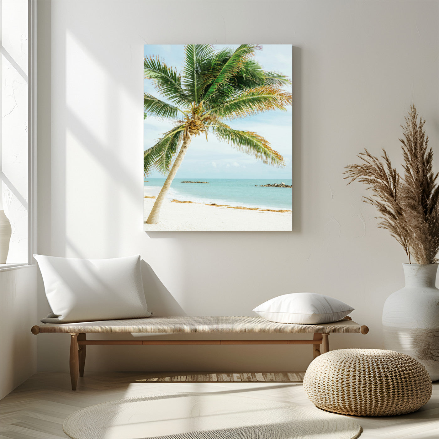 83804429-MGV-CV-24X36-Palm Tree Wall Art Canvas Print, Framed Tropical Beach Art Picture Print, Soft Sand Perfect Tropical Coastal Decor Artwork