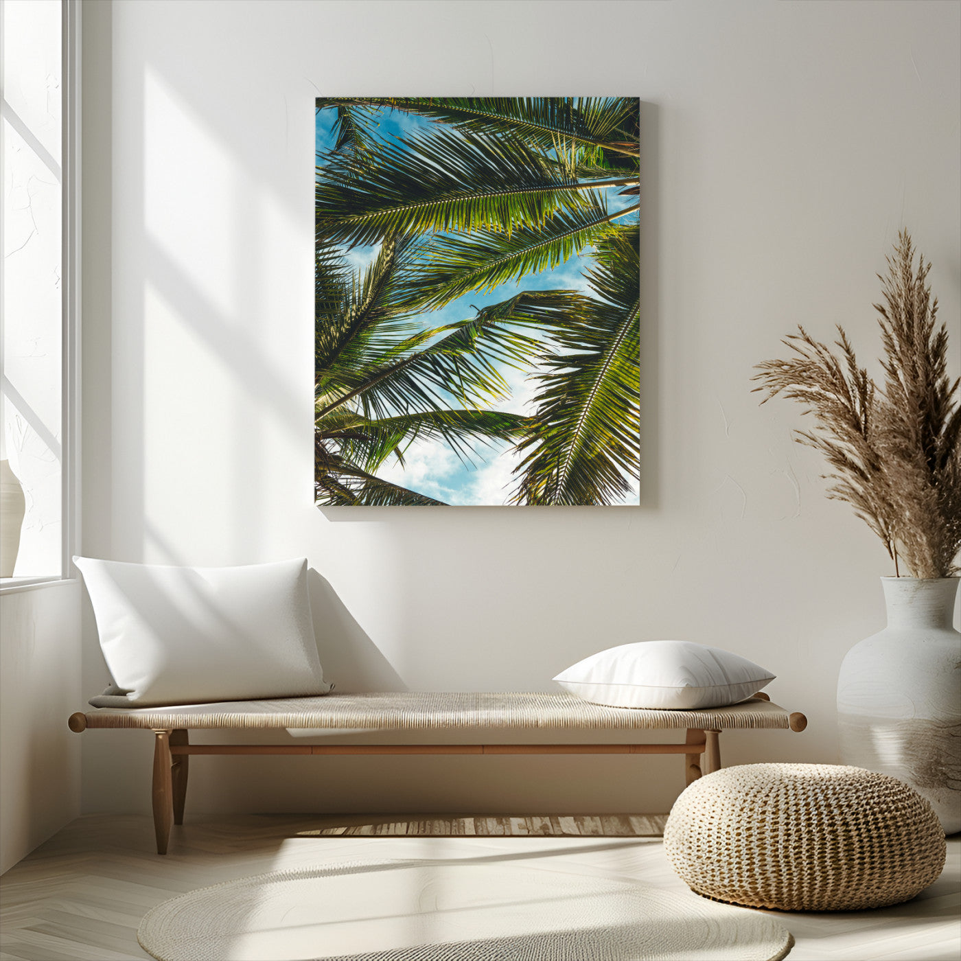 31086560-MGV-CV-24X36-Palm Leaves Wall Art Canvas Print, Framed Tropical Vibes Art Picture Print, Green Foliage Perfect Tropical Boho Decor Artwork