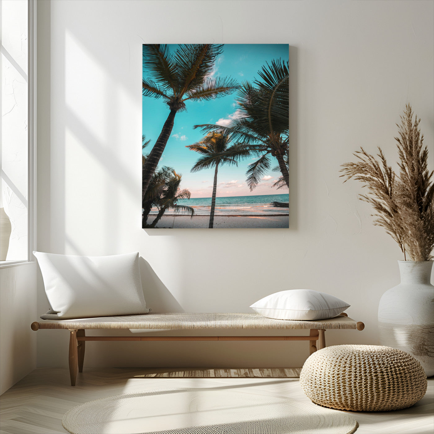 49451039-MGV-CV-24X36-Palm Trees Wall Art Canvas Print, Framed Tropical Beach Art Picture Print, Ocean Breeze Perfect Tropical Coastal Decor Artwork