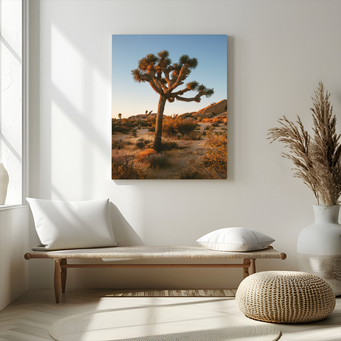 96503558-MGV-CV-24X36-Joshua Tree Wall Art Canvas Print, Framed Desert Sunset Art Picture Print, Golden Hour Light Perfect Southwestern Boho Decor