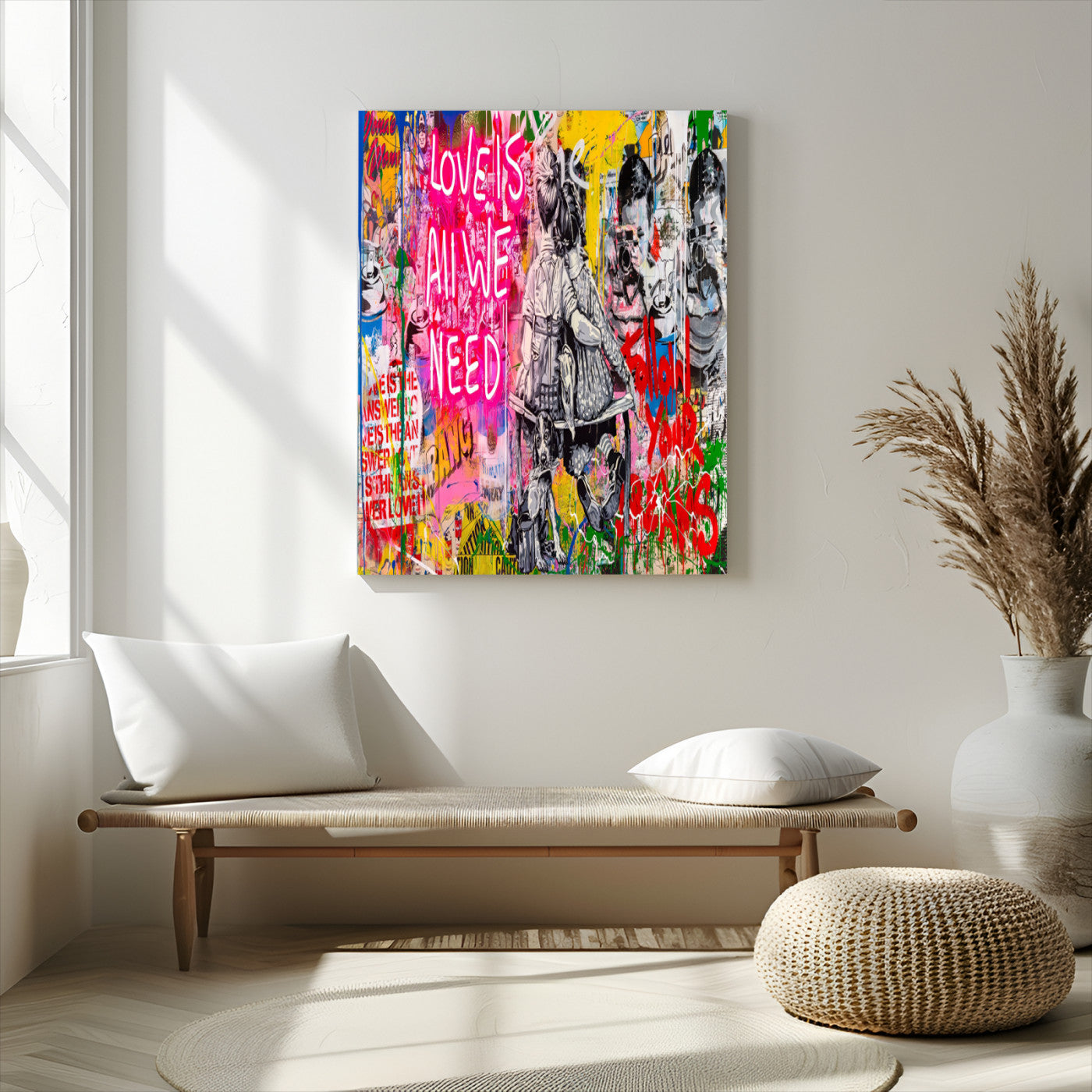 23129-MGV-CV-24X36-Street Love Wall Art Canvas Print, Framed Pop Graffiti Art Picture Print, Neon Lettering Perfect Urban Pop Decor Artwork