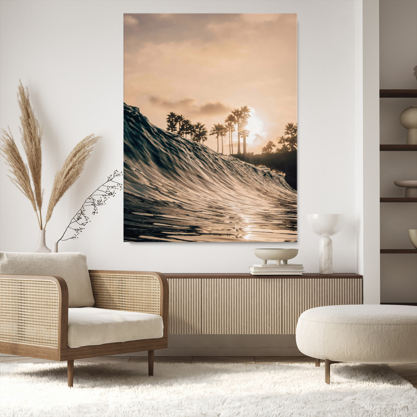 50270635-MGV-CV-24X36-Golden Hour Ocean Wall Art Canvas Print, Framed Beach Sunset Art Picture Print, Palm Trees Perfect Tropical Coastal Decor Artwork