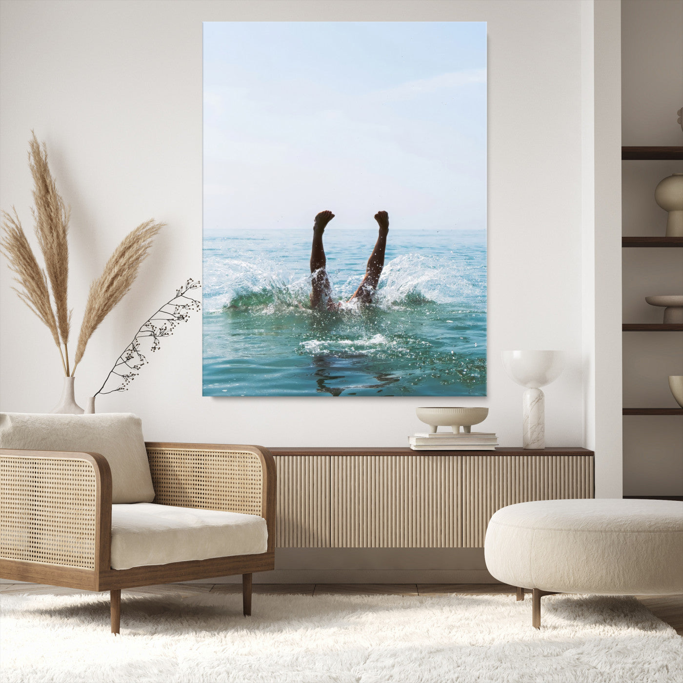 14351555-MGV-CV-24X36-Ocean Splash Wall Art Canvas Print, Framed Playful Beach Art Picture Print, Coastal Summer Perfect Coastal Contemporary Decor