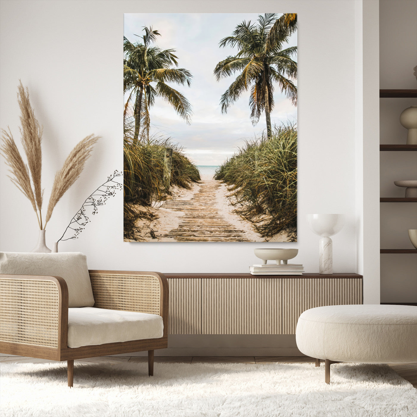 47319550-MGV-CV-24X36-Tropical Beach Wall Art Canvas Print, Framed Rustic Sand Art Picture Print, Palm Tree Perfect Tropical Coastal Decor Artwork